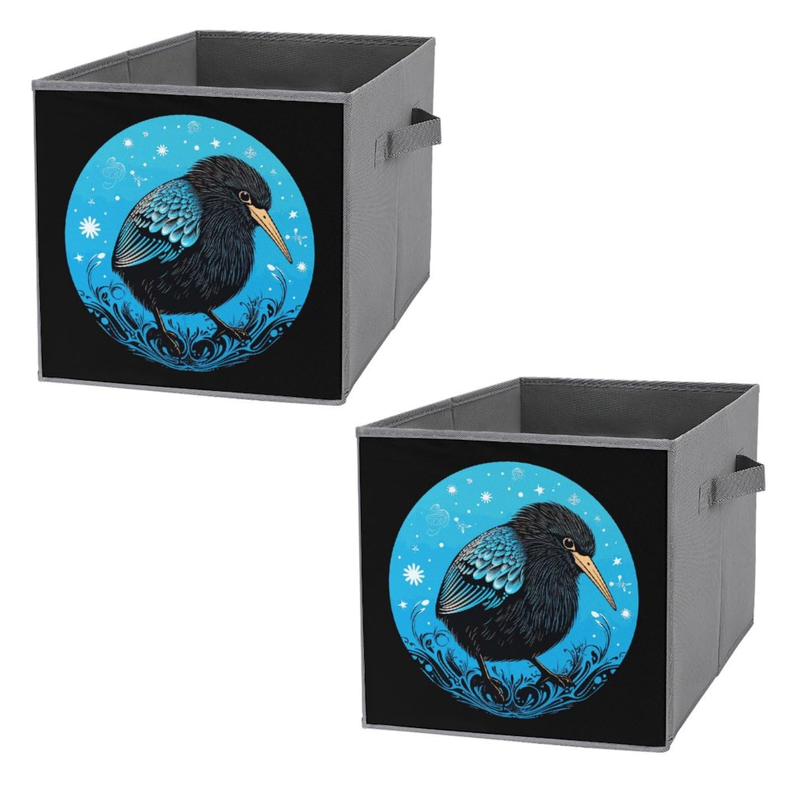 Kiwi Bird Foldable Storage Bins with Handles - 2PCS for Home & Office Organizing