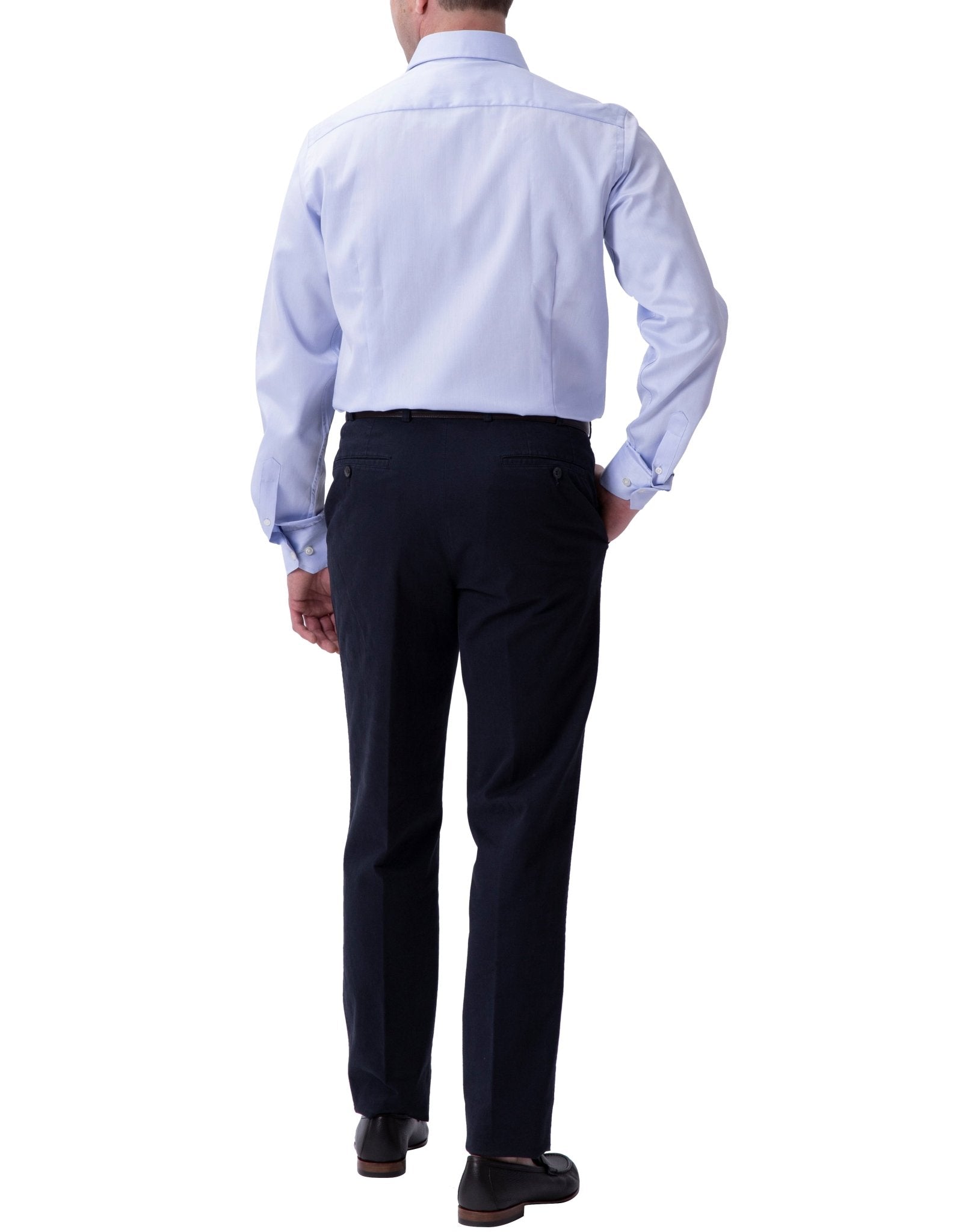 HENRY SARTORIAL Men's Classic Sky Blue Plain Twill Long Sleeve Dress Shirt with Double Cuffs | Formal Office Wear & Business Attire