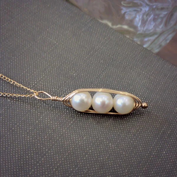 Gold Peapod Necklace with 3 Peas - Elegant Jewelry for Women, Perfect Gift for Birthdays, Anniversaries & Special Occasions