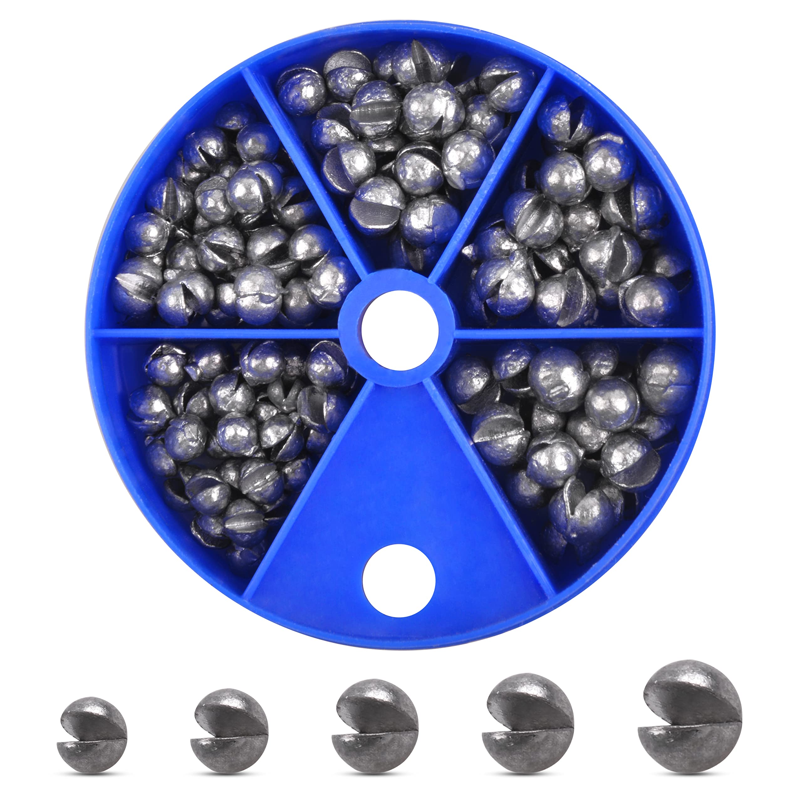 Split Shot Fishing Weights Kit - 4.23oz/Box Round Removable Fishing Sinkers with 7 Sizes for Bass, Trout & Panfish - Perfect for Freshwater & Saltwater Fishing Gear Tackle