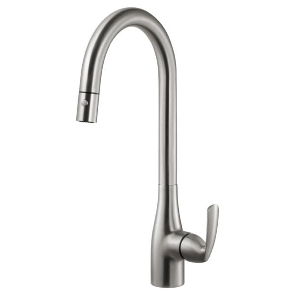 Hamat QUPD 1000 BN Quantum Dual Function Pull Down Kitchen Faucet in Brushed Nickel - High Arc Modern Design for Easy Dishwashing & Food Prep