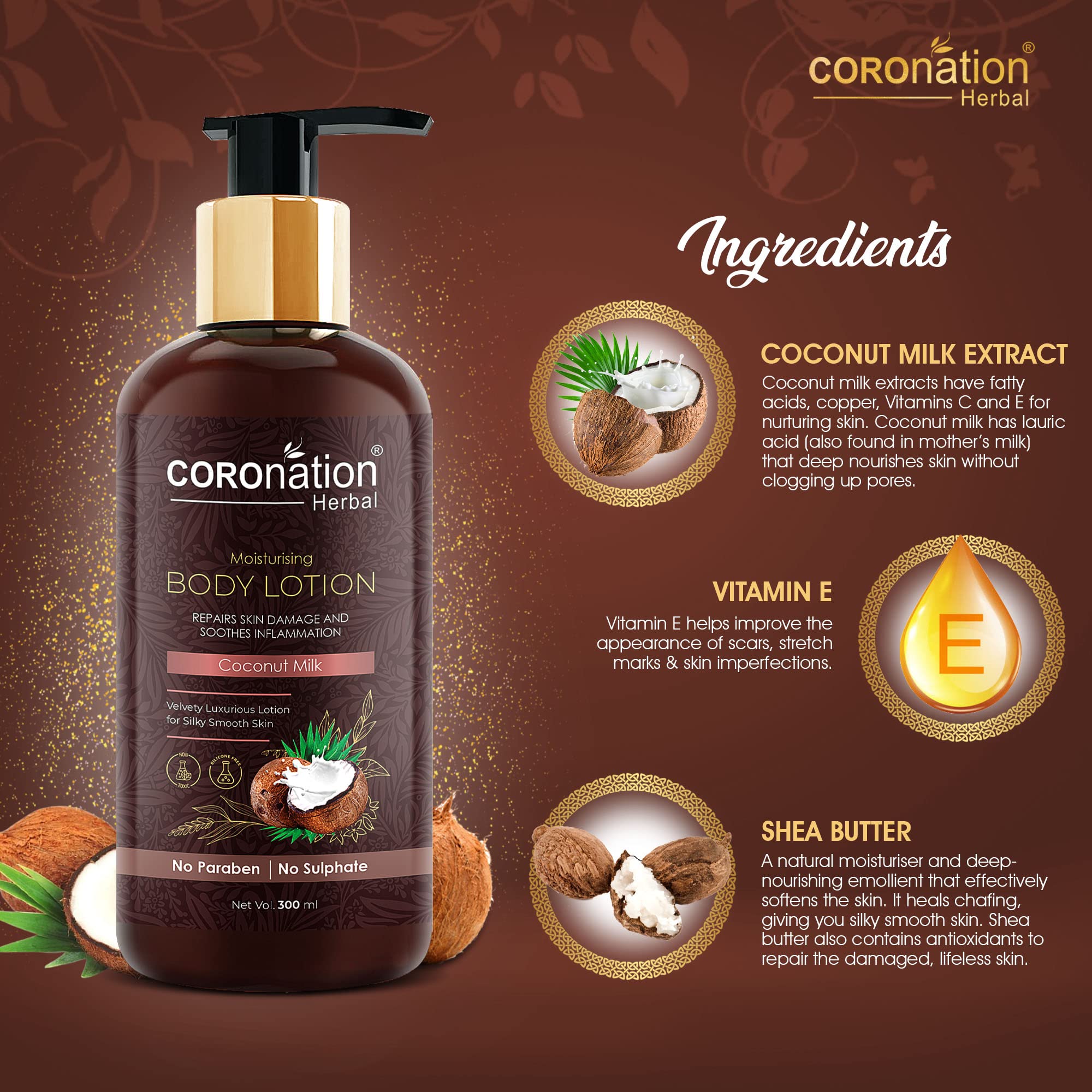COROnation Herbal Unisex Coconut Milk Face and Body Lotion - 300ml x 2 Pack | Hydrating Moisturizer for Dry Skin | Perfect for Daily Skincare Routine & Travel Essentials