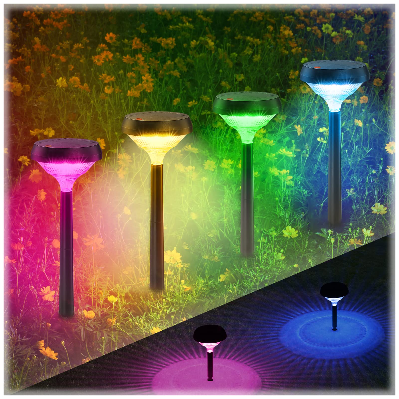 Linkind Color Changing Solar Pathway Lights - Bright LED Solar Walkway Lights for Outdoor Gardens, Waterproof & Adjustable Height - Perfect for Yard, Patio, Driveway & Landscape Decoration (4 Pack)