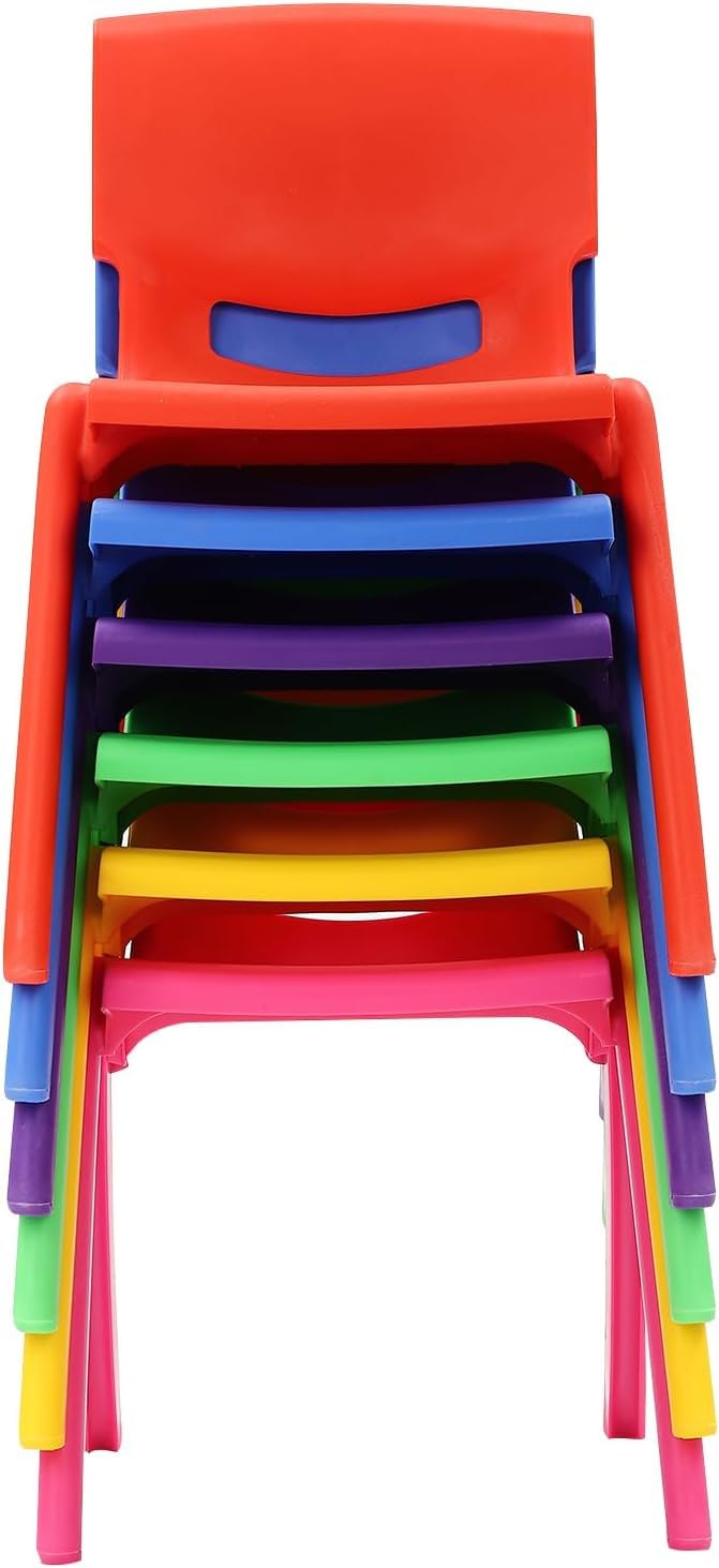 6 Pack Colorful Stackable Plastic Kids School Chairs - 21 Inch Seat Height, Durable Classroom Chairs for Kindergarten & Preschool Learning - Perfect for Classrooms, Playrooms & Homeschooling Activities