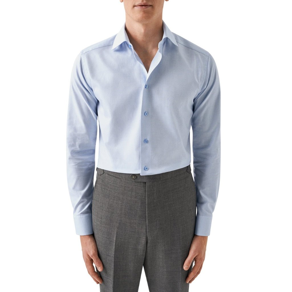 ETON Men's Semi-Solid Dobby Dress Shirt - Single Cuff, Contemporary Fit, Light Blue | Formal & Business Attire for Office & Special Occasions