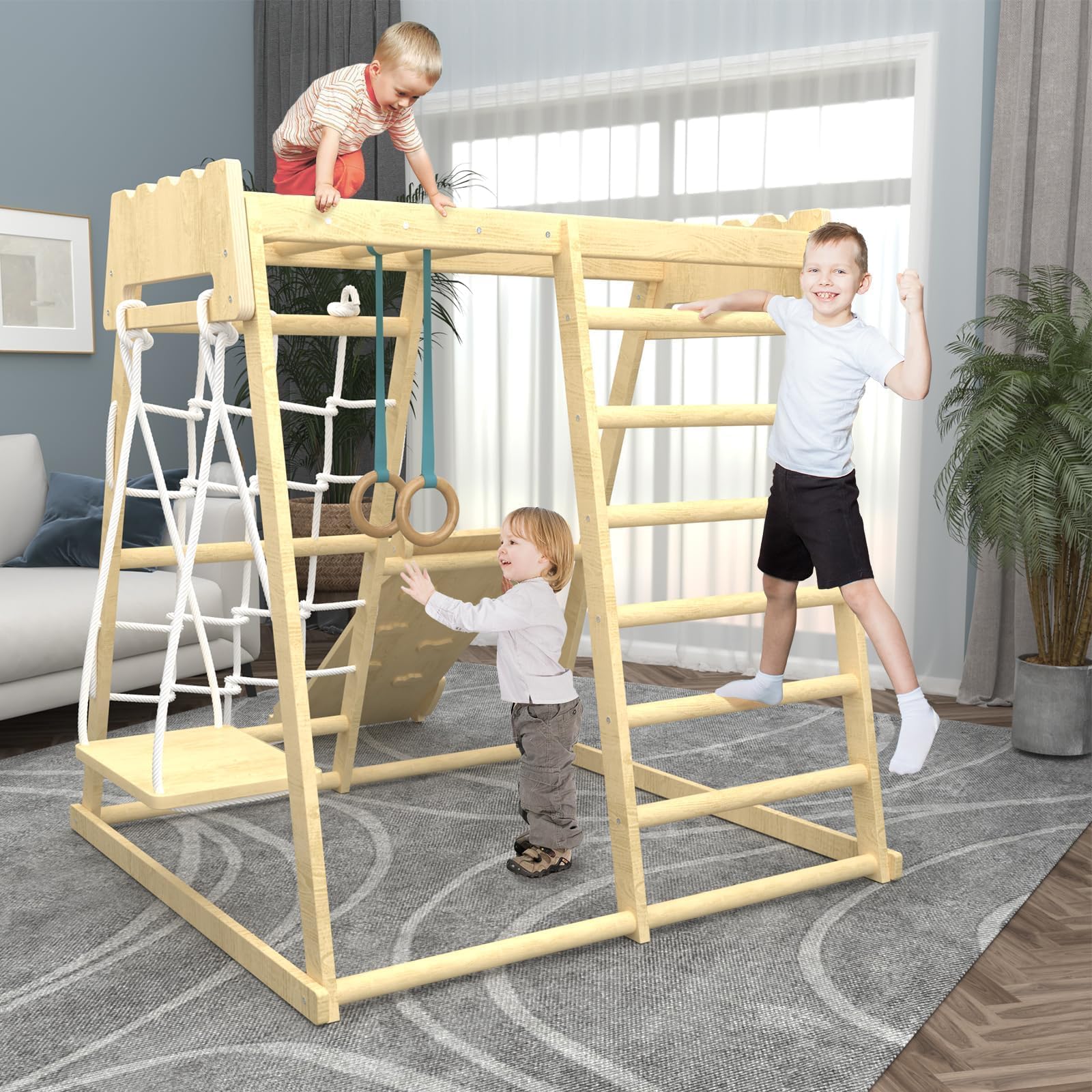 Best Indoor Jungle Gym for Toddlers - Multifunctional Playground with Tent, Slide, Swing & Climbing Net | Montessori Climber Playset for Kids | Perfect for Home Playrooms, Daycares & Indoor Activities