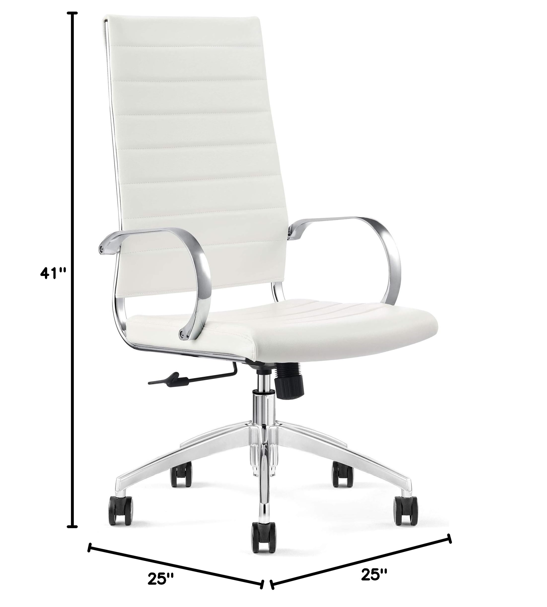 Ergonomic Ribbed High Back Conference Room Chair with Lumbar Support - Modern Executive Office Chair with 360° Swivel & Rolling Wheels - Aluminum Chrome Frame & Base - White Home Office Chair (Pack of 1) - Perfect for Meetings, Workstations & Home Offices