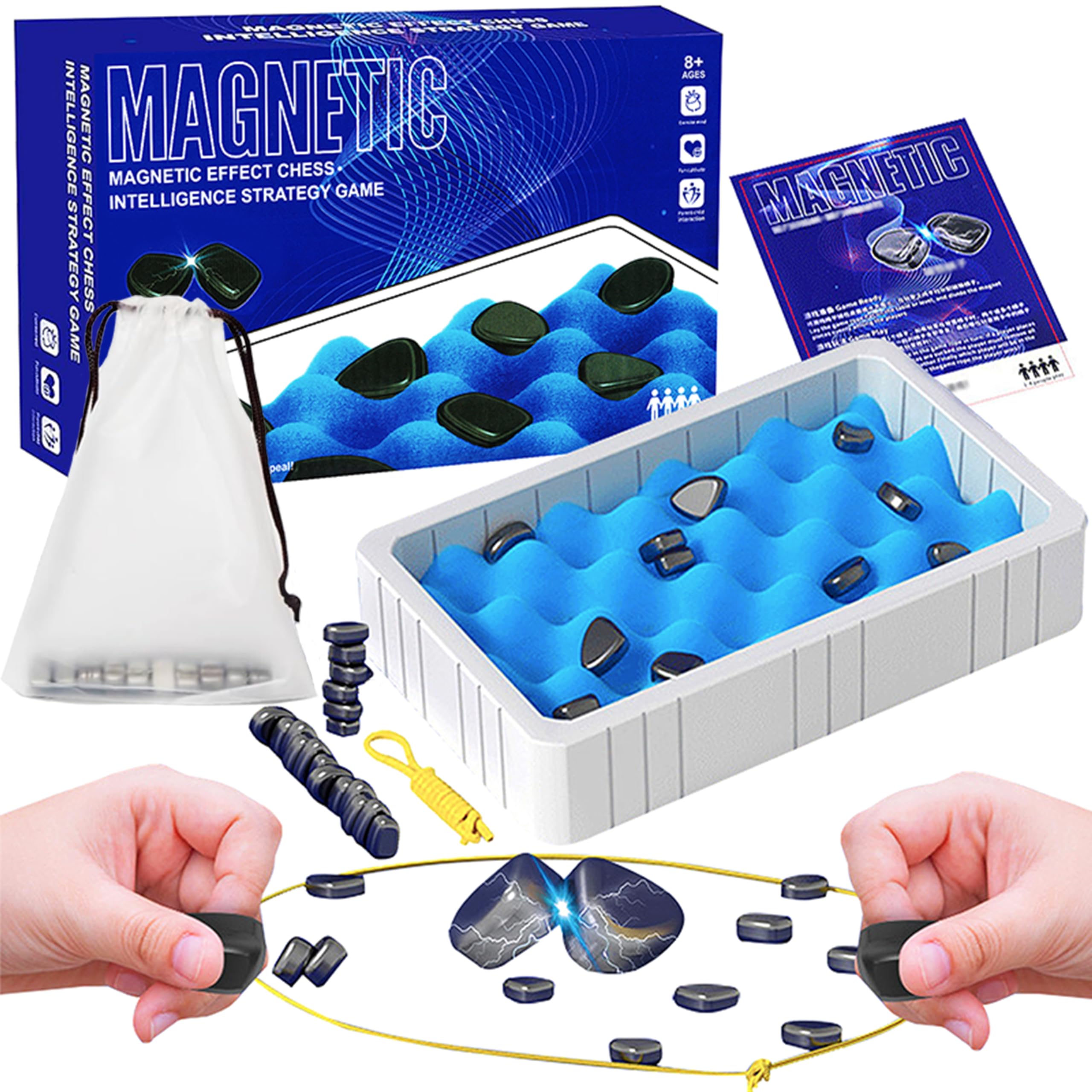 Magnetic Chess Game Set - 20 Magnetic Rocks with String & Sponge Board | Multiplayer Strategy Board Game for Family & Friends | Perfect for Travel, Camping & Indoor Tabletop Fun