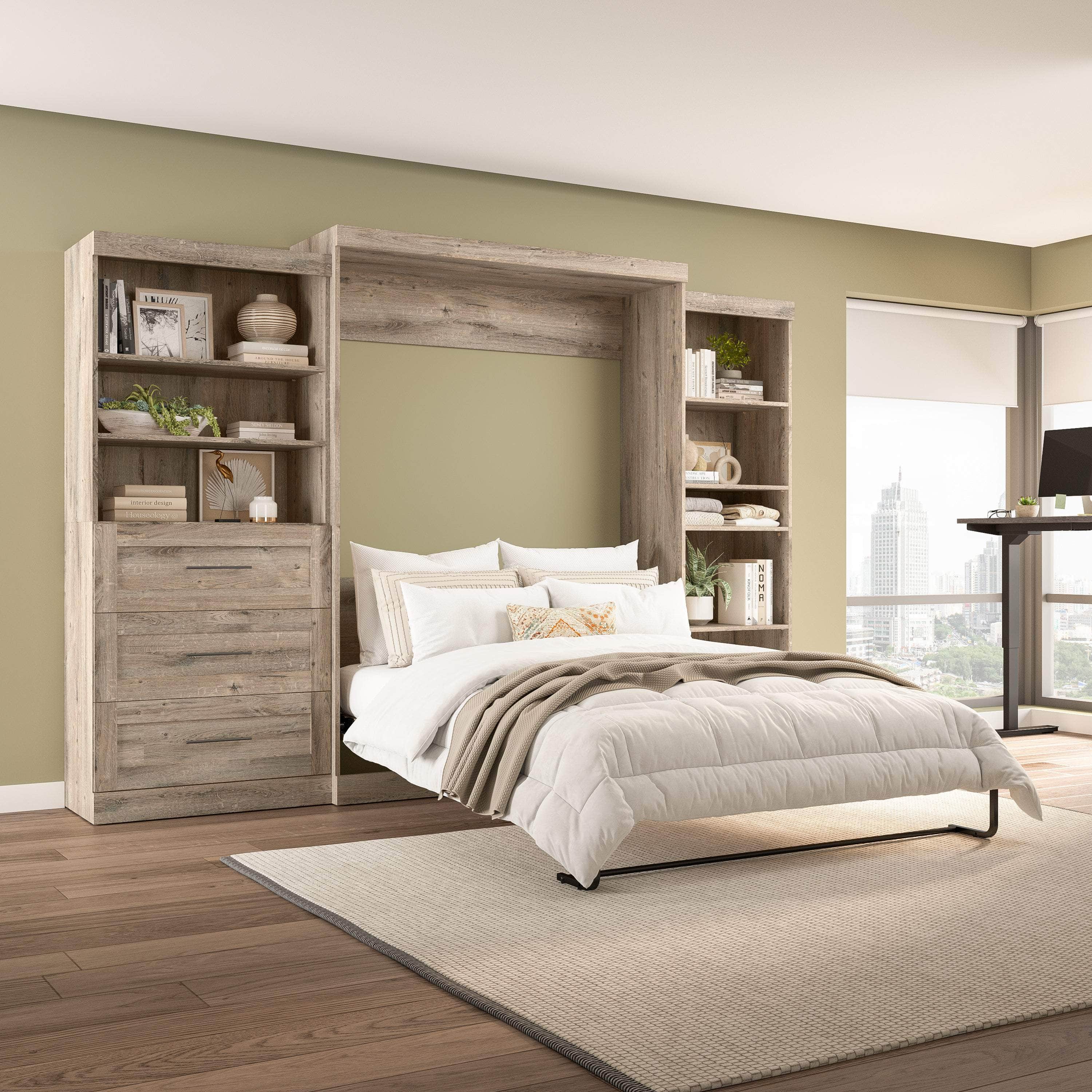 Pur Queen Murphy Pull Down Wall Bed with 2 Storage Drawers (126