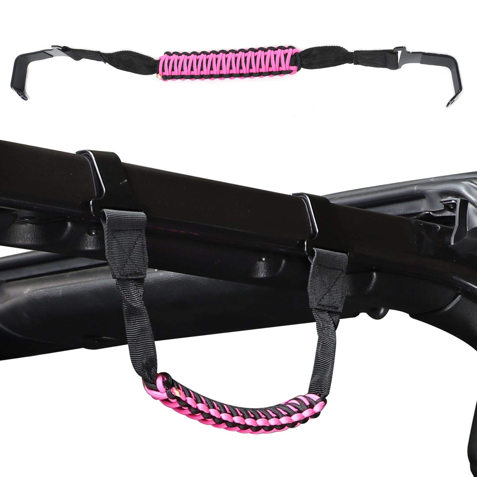 RT-TCZ Pink & Black Roll Bar Grab Handles for Jeep Wrangler JL/JLU & Gladiator JT (2018-2023) - Durable Off-Road Accessories for Safer Entry/Exit | Perfect for Trail Riding, Rock Crawling & Daily Driving