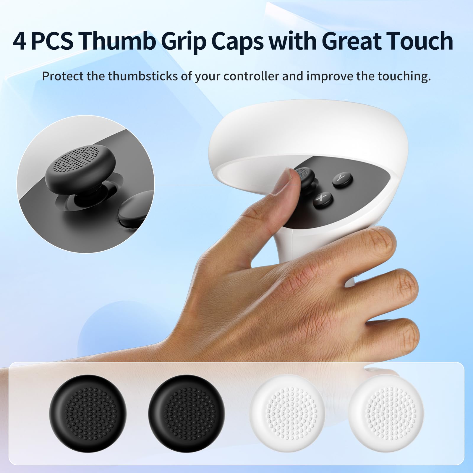 Oculus Quest 2 Head Strap Replacement - Comfortable Adjustable Headband for Meta Quest 2 VR Headset with 4 Bonus Controller Thumb Grip Caps - Perfect for Extended Gaming Sessions & VR Experiences