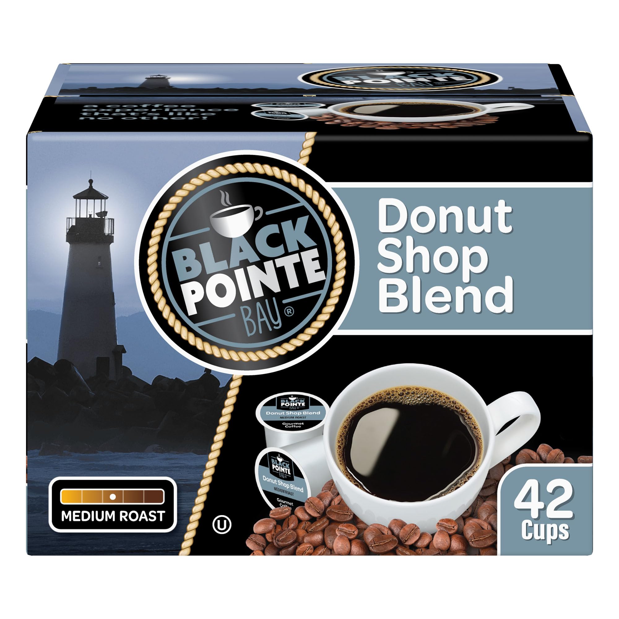 Black Pointe Bay Coffee - Donut Shop Blend Medium Roast (42 Count) | Single Serve K-Cup Pods for Keurig Brewers | Perfect for Breakfast, Office & Home Use