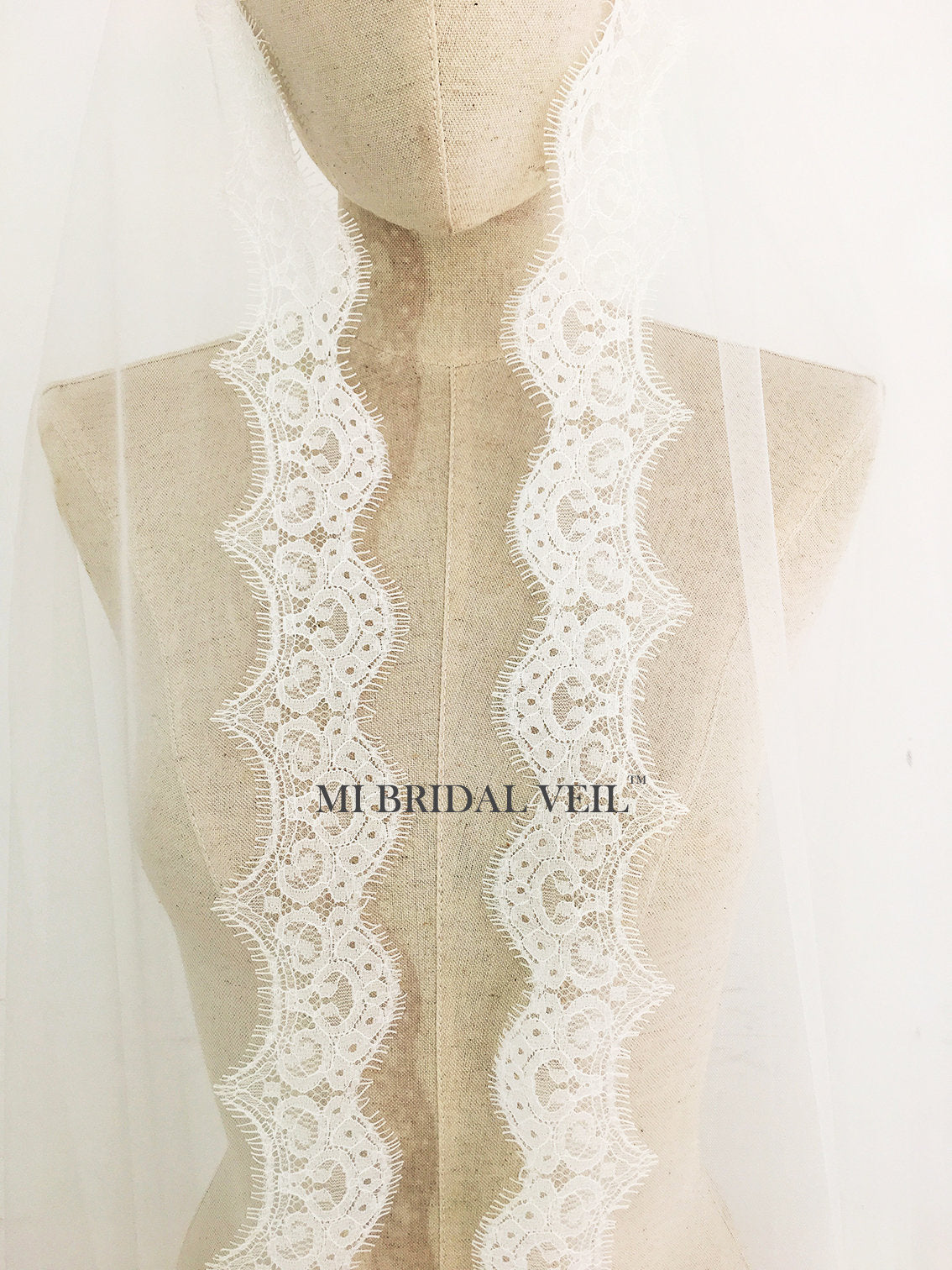 Elegant Cathedral Lace Wedding Veil with Blusher | Spanish Mantilla Bridal Veil | Perfect for Church Ceremonies & Romantic Photos