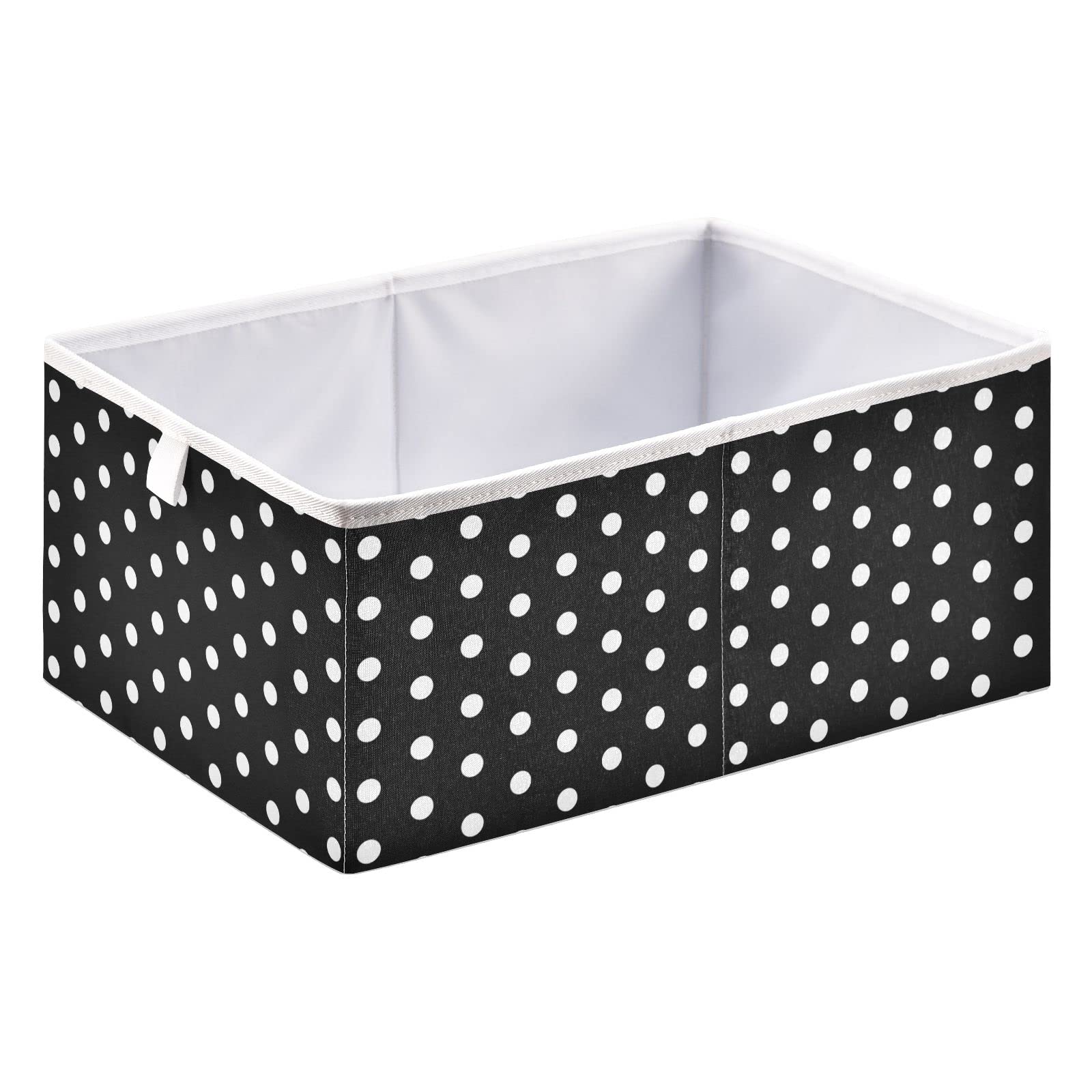 Ollabaky White Polka Dots Foldable Fabric Storage Cube Basket with Handle - Closet Organizer, Nursery Toy Bin, Shelving Storage Box for Home, Office & Kids Room Organization