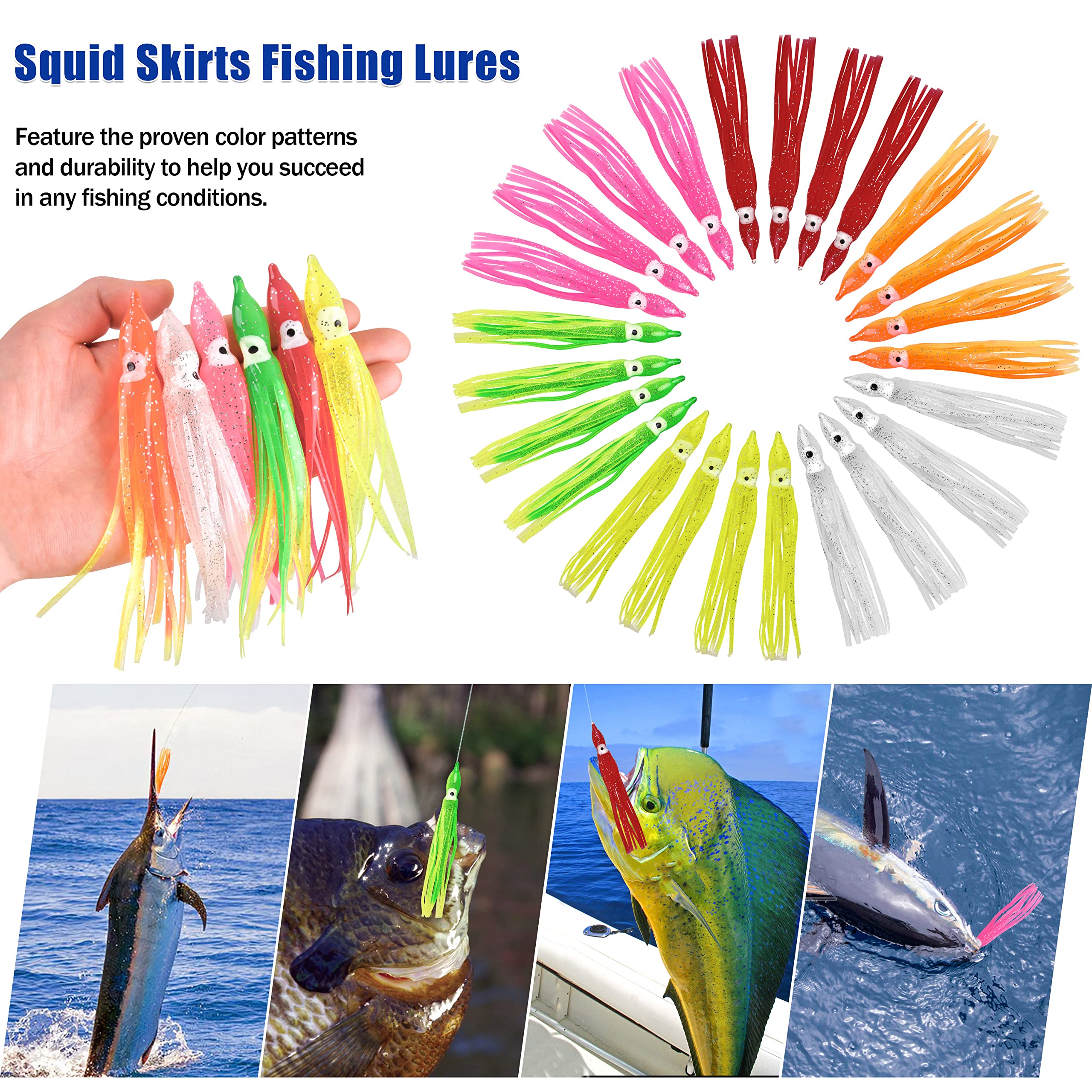 50pcs Squid Skirts Fishing Lures for Bass Salmon Trout - Saltwater Trolling Bait