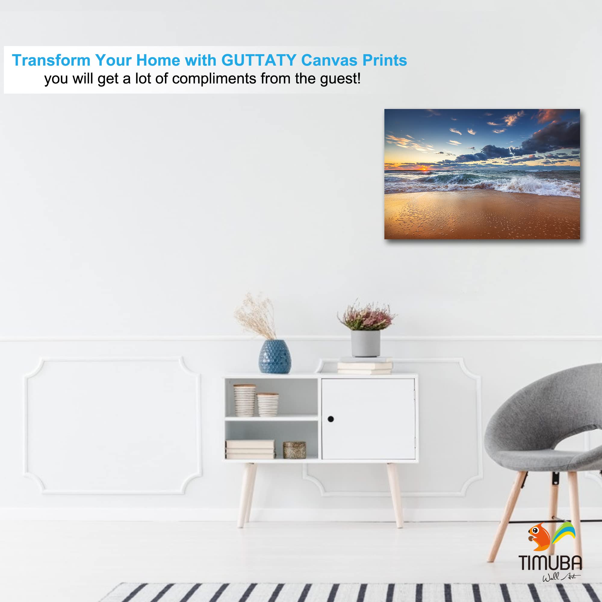 12x18 Inches Beach Wall Art Canvas - Ocean Sunset Pictures for Living Room & Bedroom Decor | Coastal Themed Home Wall Decorations | Perfect for Beach House, Vacation Rental or Seaside Theme Interior Design
