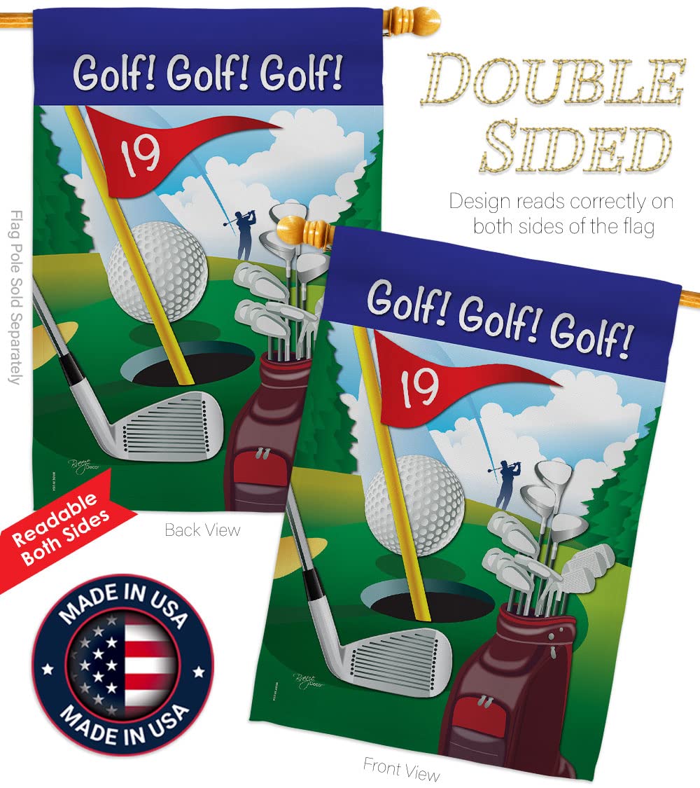 Golf Sports Vertical House Flag Set 28x40