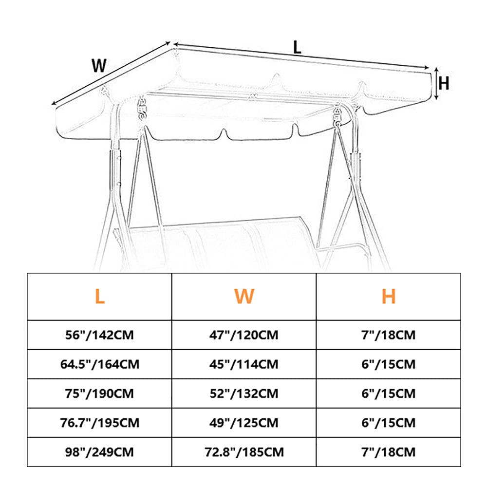Waterproof UV-Resistant Swing Canopy Replacement Cover - Sun Shade Top for 3-Seat Outdoor Swing Chair - Perfect for Garden, Patio & Backyard Relaxation (Brown)
