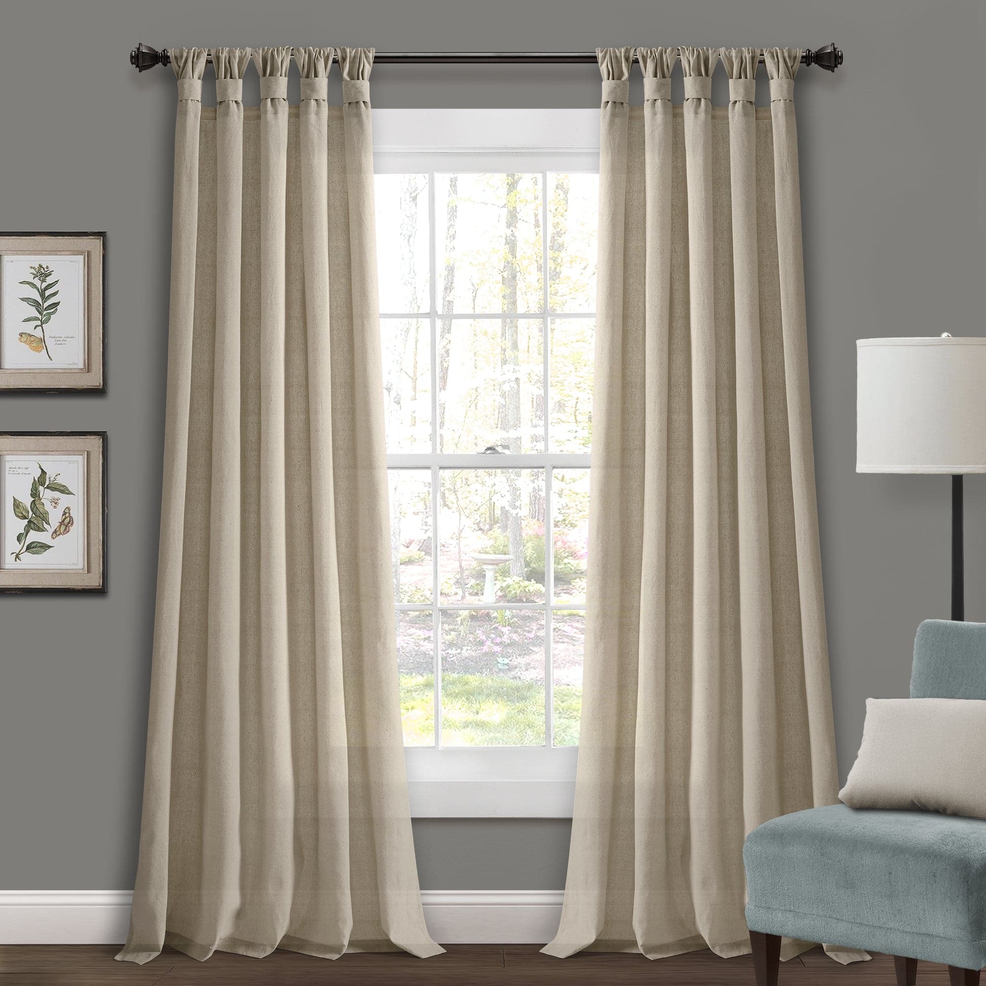 Burlap Knotted Tab Top Window Curtain Panel Set - Natural Linen Textured Room Darkening Drapes for Living Room, Bedroom & Farmhouse Decor