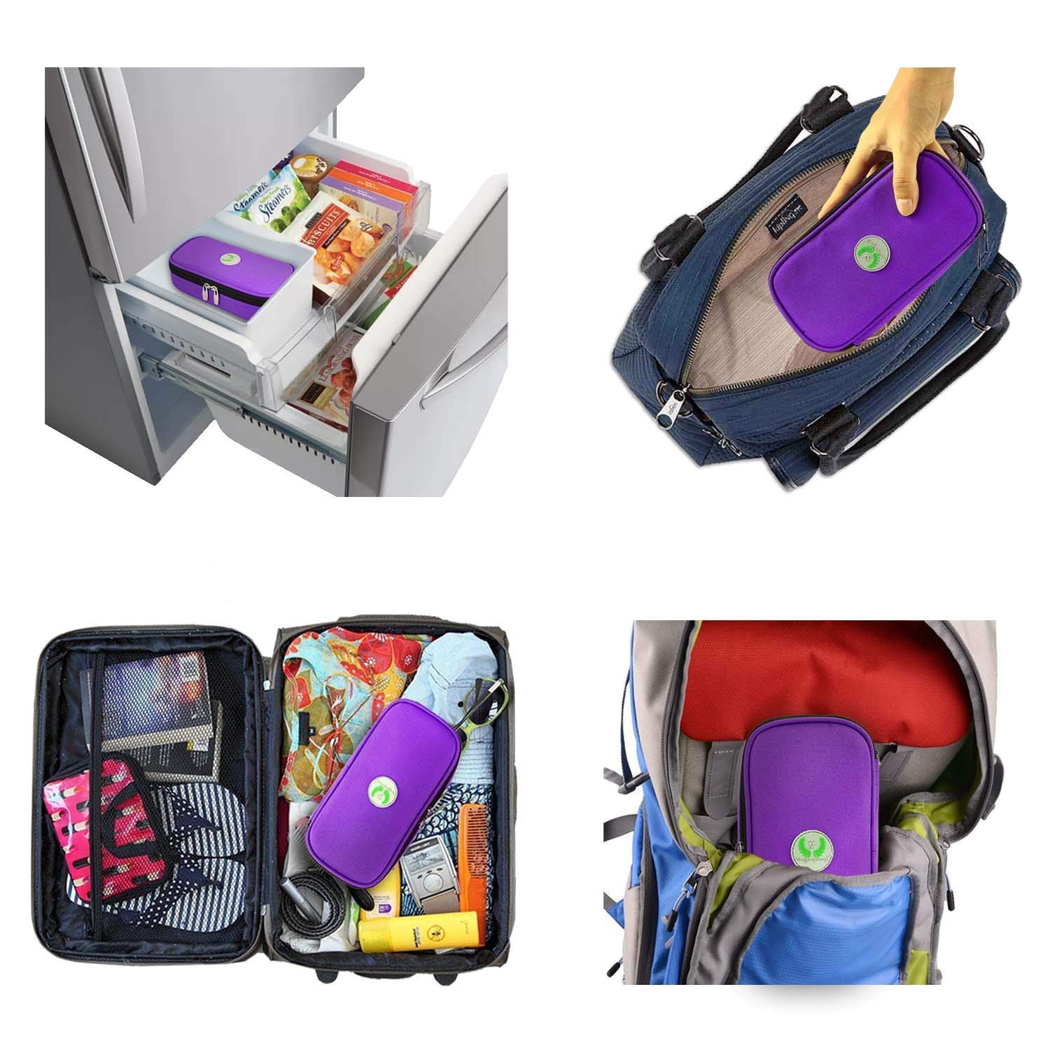 YOUSHARES Portable Insulin Cooler Travel Case - Diabetic Medication Insulated Organizer with 2 Ice Packs, Perfect for Insulin Pens and Diabetic Supplies, Ideal for Travel, Work, and Daily Use (Purple)