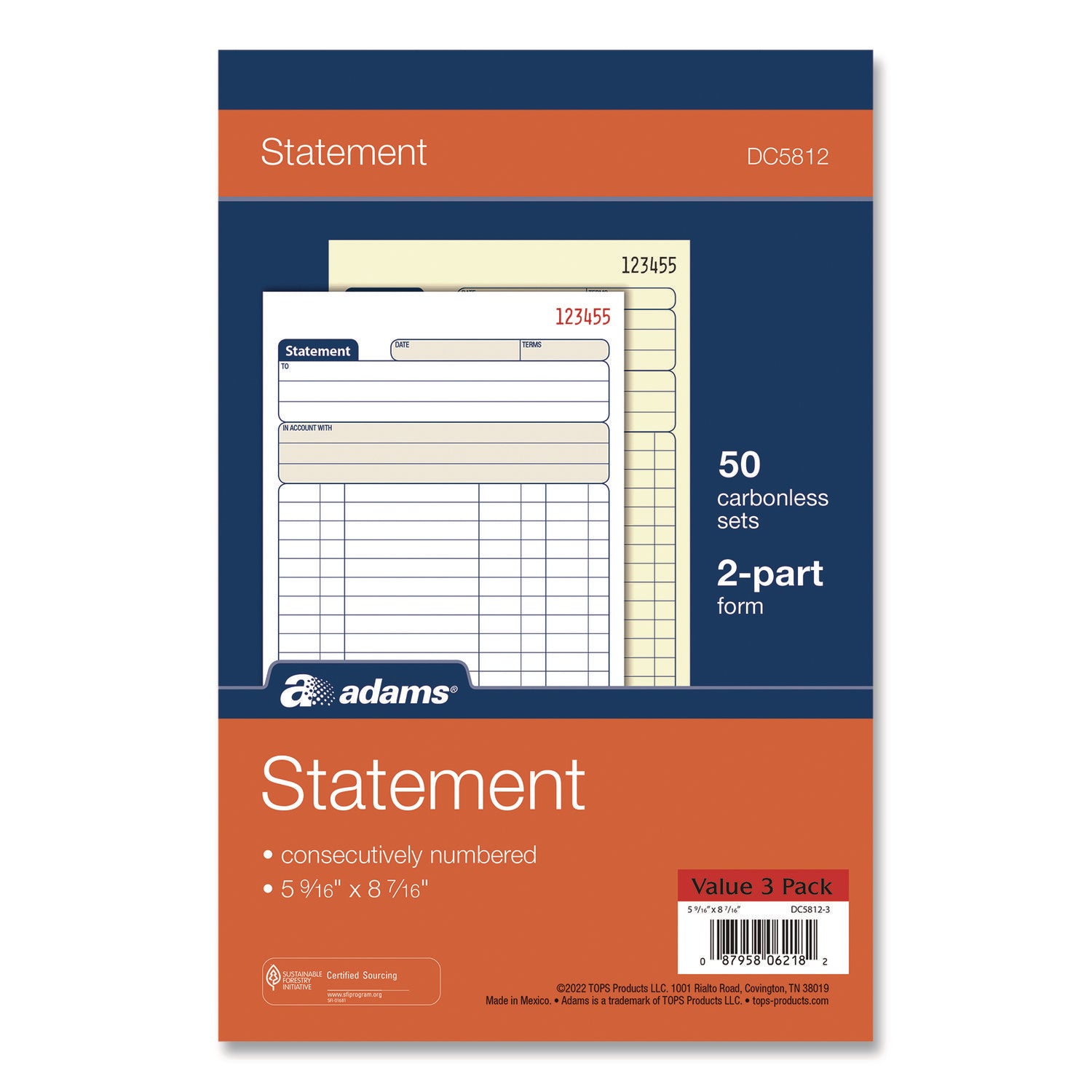 Adams® Multipart Statement Pad - Two Part Carbonless Copy - 5.56