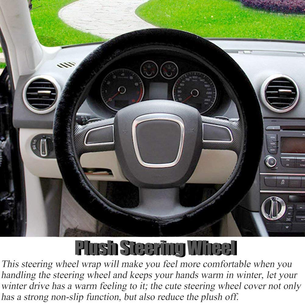Fluffy Faux Wool Steering Wheel Cover Set - 3pcs Winter Warm Plush Car Accessories (Steering Wheel Cover, Handbrake Cover, Gear Shift Cover) - Universal Non-Slip Fit for Most Cars - 14.96
