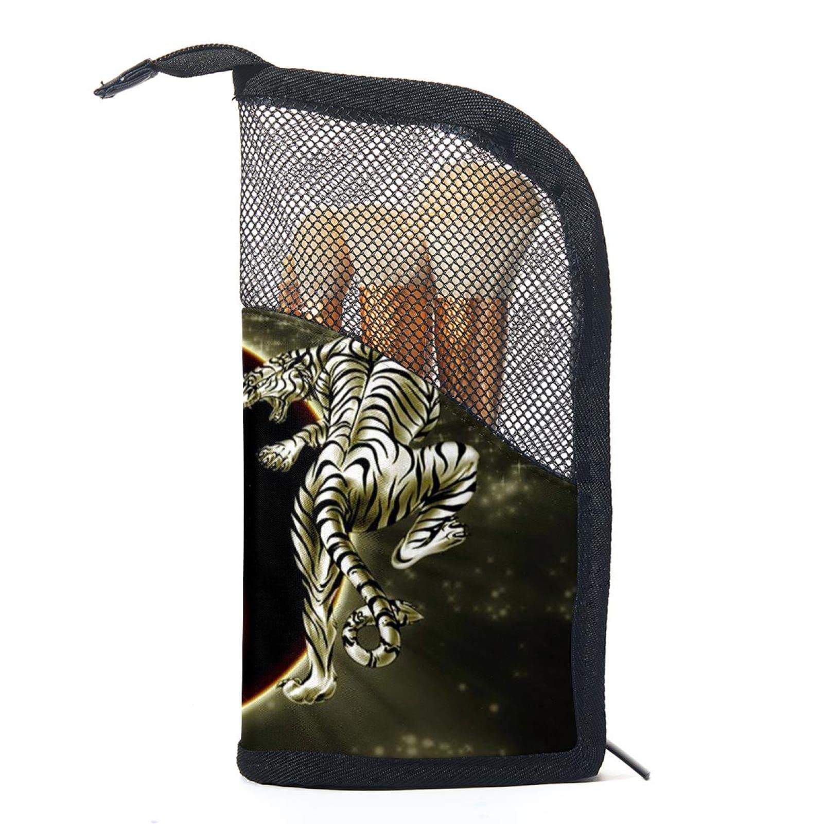 12-Piece Makeup Brush Organizer Bag with Dragon Tiger Tai Chi Design - Portable Makeup Brush Holder Case for Travel & Home Storage