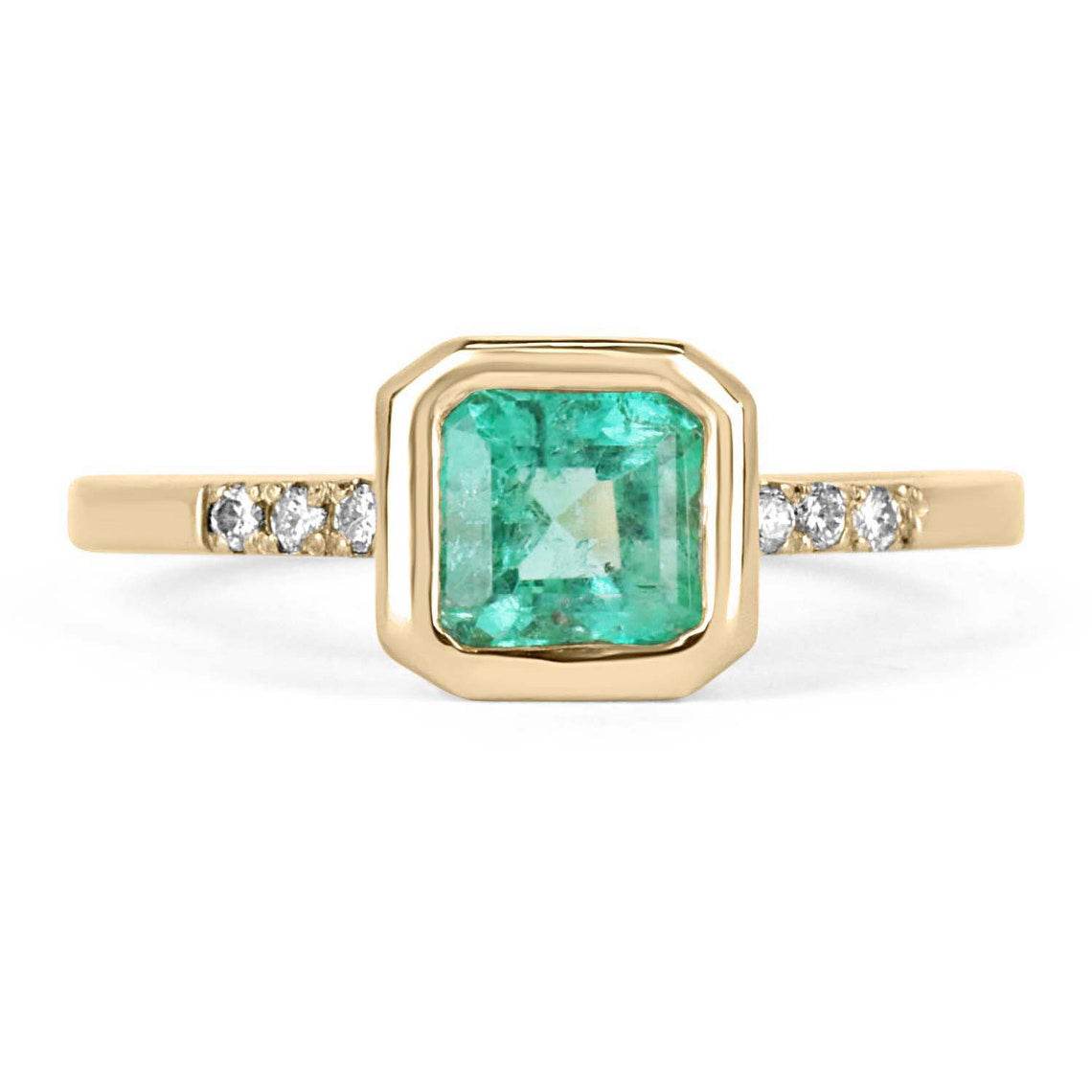 1.08tcw Emerald Bezel Asscher Pave Diamond Statement Ring 14K Gold - Elegant Jewelry for Weddings, Anniversaries & Special Occasions