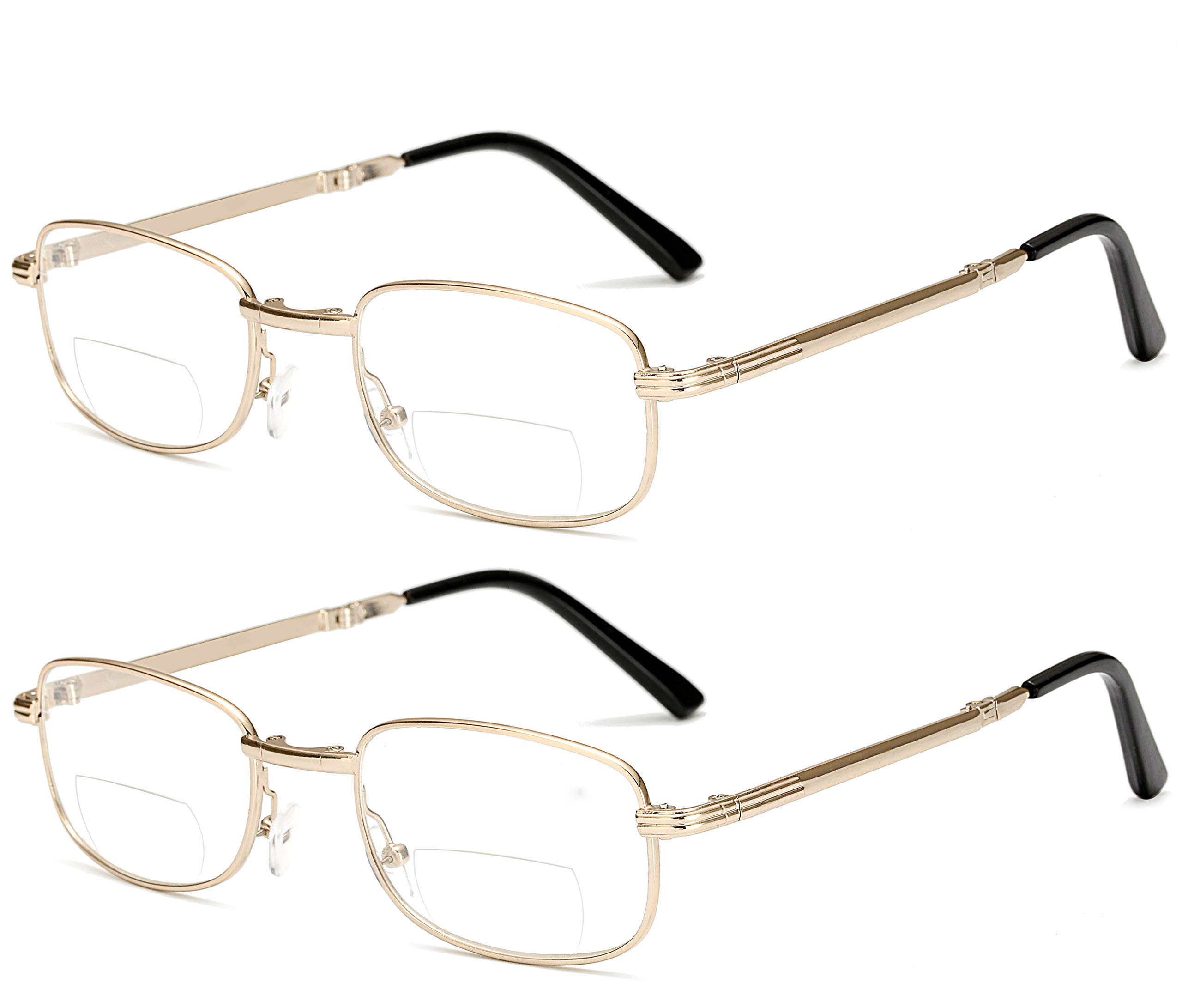 J&L Glasses 2 Pack Metal Folding Reading Glasses for Men & Women - Compact, Lightweight, Multi-Function Presbyopic Eyewear - Perfect for Reading, Travel, and Everyday Use