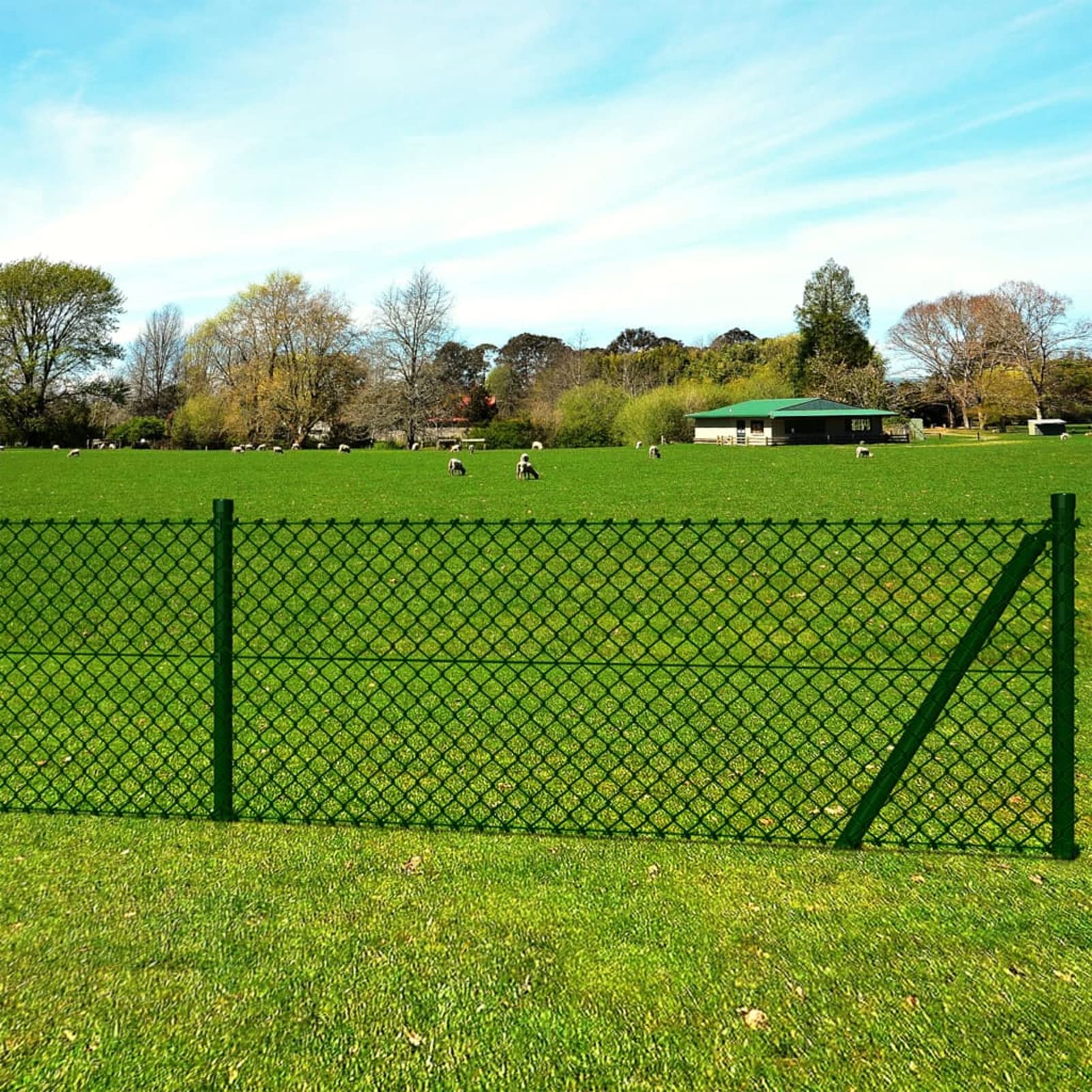 Tidyard 4.1ft x 49.2ft Green PVC Coated Steel Chain Link Fence Kit with Spike Posts - Durable Decorative Fencing for Patio, Backyard, Lawn & Outdoor Furniture - Perfect for Garden Borders, Pet Enclosures & Property Protection
