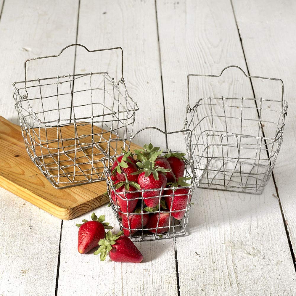 Set of 3 Rustic Wire Gathering Baskets - Perfect for Farmhouse Decor, Picnics, and Farmers Market Shopping