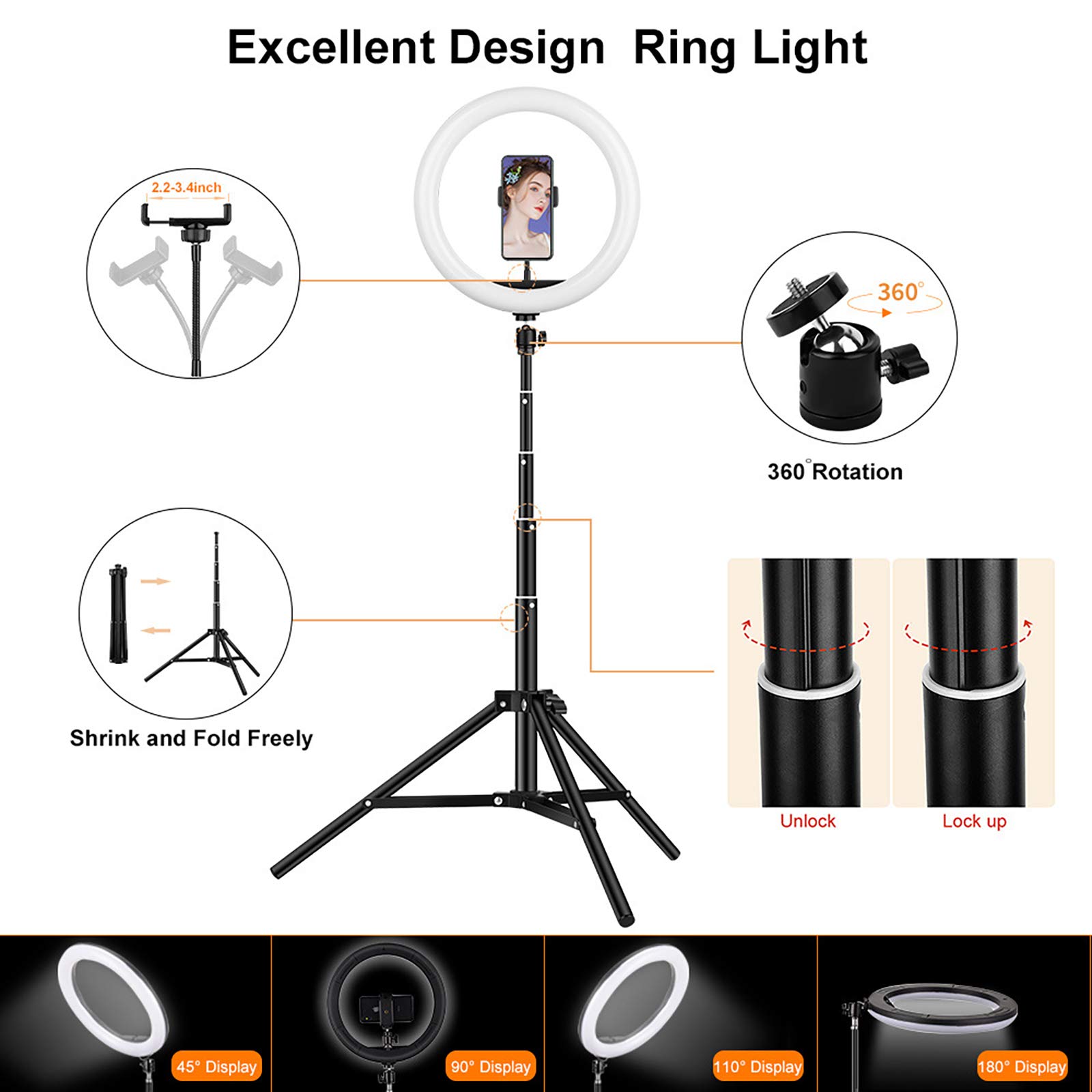 12-inch Ring Light with Extendable Tripod Stand & Phone Holder - Professional Lighting for Video Photography, Live Streaming, Makeup | Bluetooth Remote Compatible with iOS/Android - Perfect for YouTube, TikTok, Instagram & Home Studio Setup