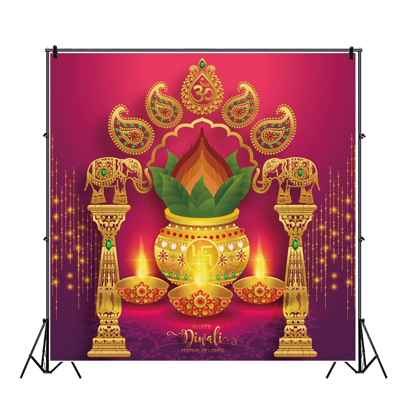 Happy Diwali Backdrop 6x6ft - Festival of Lights Photography Background for Party Decor
