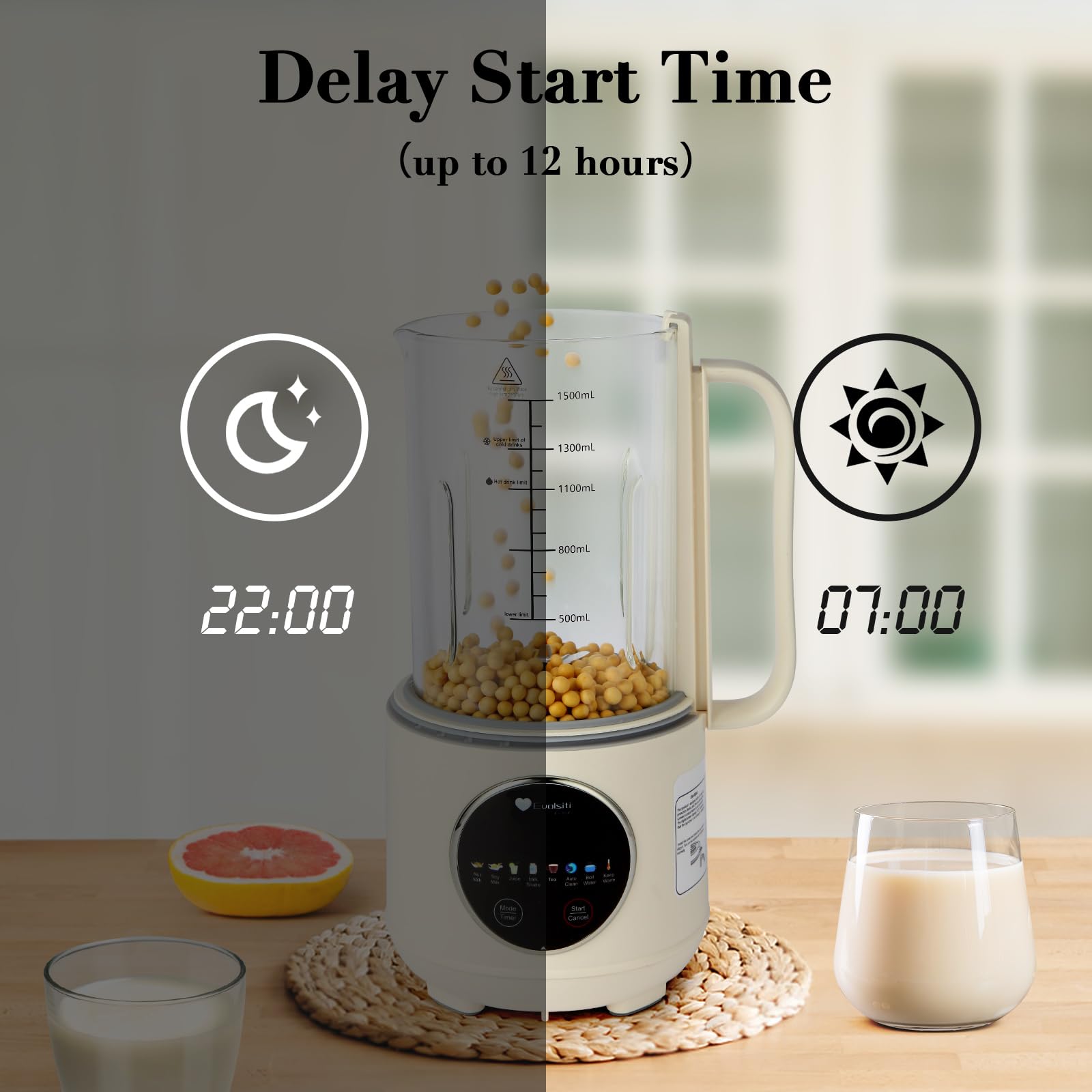 45oz Nut Milk Maker Machine - Automatic Homemade Almond, Oat & Soy Milk Maker with 12-Hour Timer, Auto-Clean & Keep Warm - Dairy-Free Plant-Based Beverage Machine for Healthy Juices & Nut Milks - Perfect for Vegan, Keto & Paleo Diets