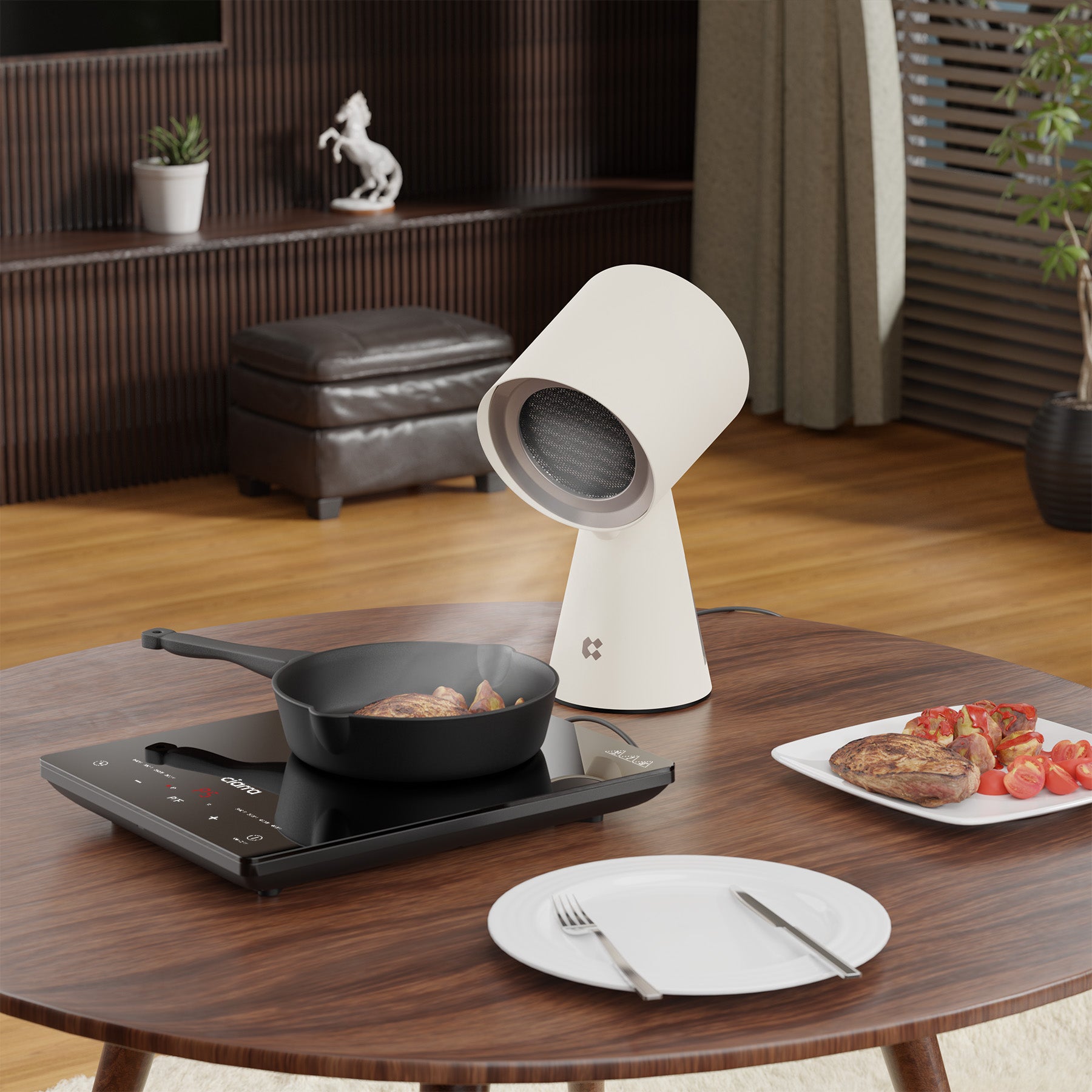Ciarra HOOD TO GO Portable Mini Desktop Range Hood - White & Ivory Mist - Compact Kitchen Ventilation for Small Spaces, Apartments, RVs & Dorm Rooms