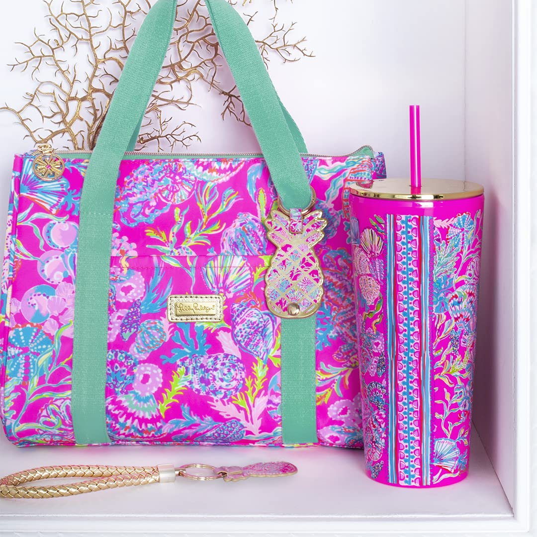 Lilly Pulitzer Leatherette AirTag Keychain - Cute Pineapple Shaped AirTag Holder for Luggage, Car Keys & Dog Collars | Waterproof & Durable Key Ring for Travel, Pets & Everyday Use (Shell Me Something Good Design)