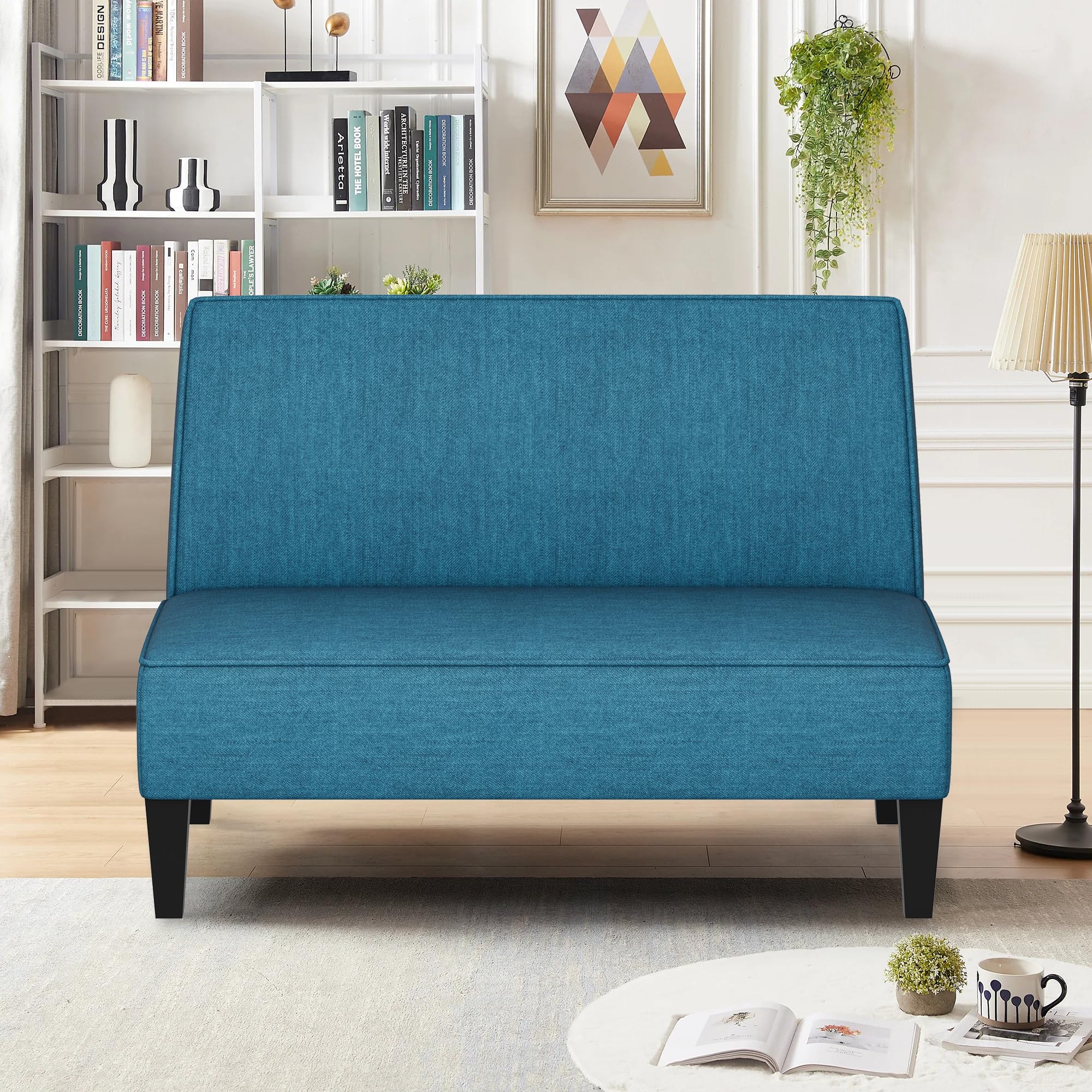 Changjie Furniture Small Loveseat Sofa - Upholstered Mini Couch for Bedroom & Living Room, Compact 2-Seater Loveseat in Blue | Perfect for Small Spaces, Apartments, Dorms & Cozy Reading Nooks