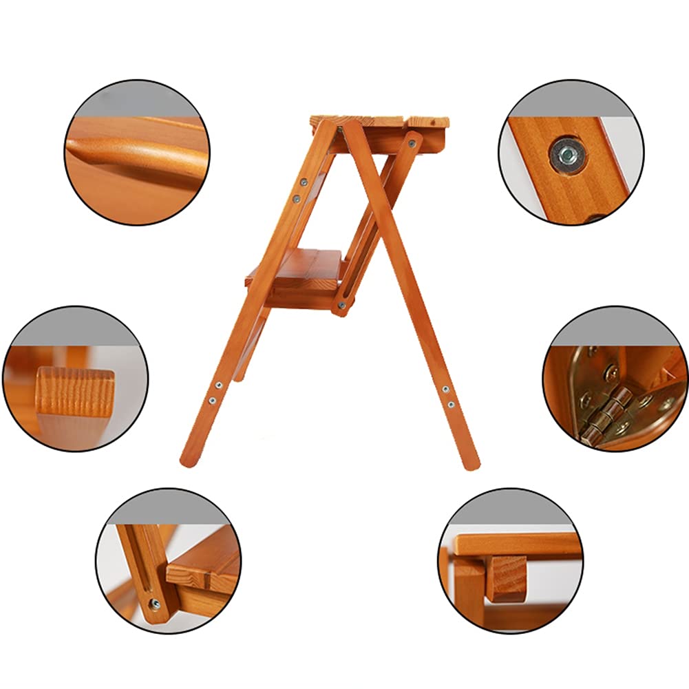 Foldable Wooden Step Stool Ladder Chair - Multi-Purpose Storage Shelf for Books, Plants & Home Decor - Max Load 250lbs - Perfect for Kitchen, Bathroom & Library Organization
