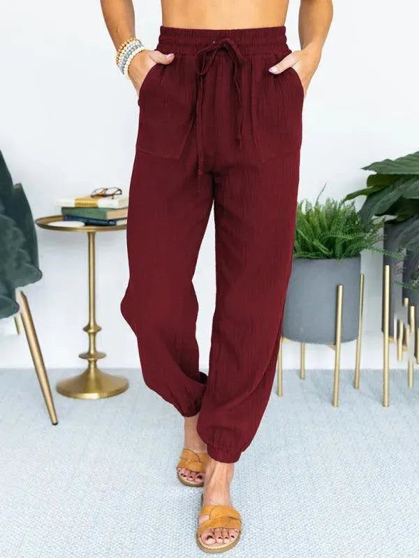 Women's Linen Drawstring Jogger Pants - Soft Comfortable Casual Lounge Pants for Yoga, Travel & Home Wear