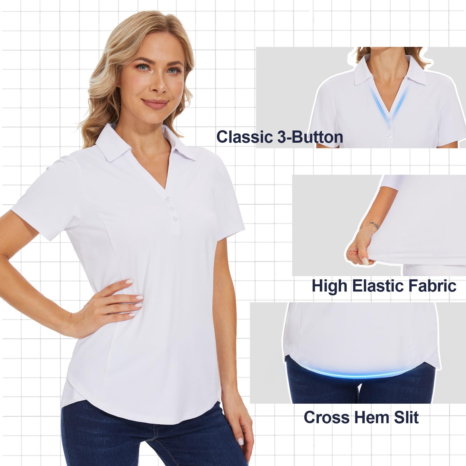 Women's Quick Dry Polo Shirt Short Sleeve UPF 50+ - Golf, Athletic & Casual Work Tops - Perfect for Golfing, Gym Workouts & Office Wear
