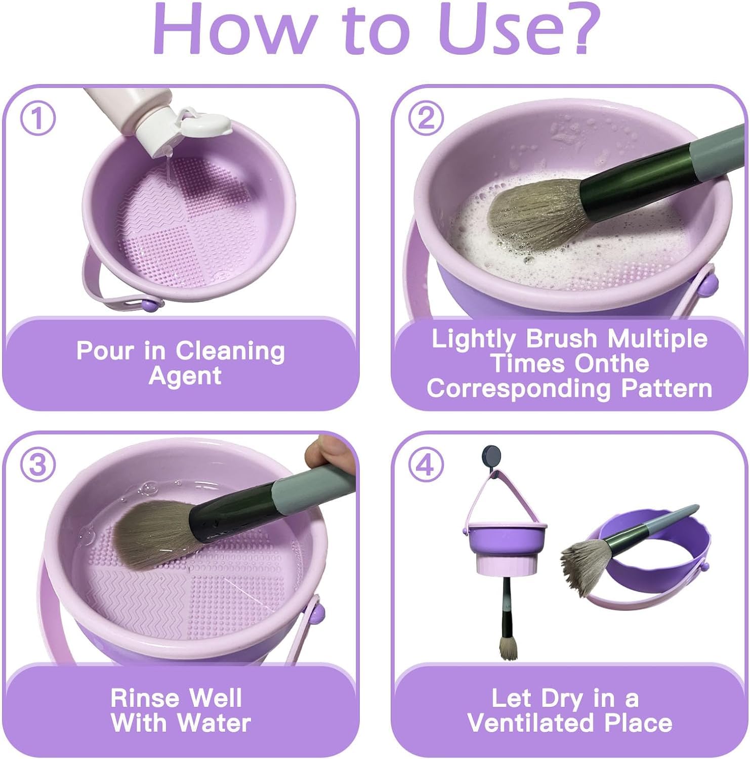 Foldable 3-in-1 Makeup Brush Cleaning Bowl with Handle - Portable Travel Beauty Brush Scrubber, Reusable Cleaner Mat & Dryer Tray | Perfect for Home, Salon & Travel Makeup Brush Care