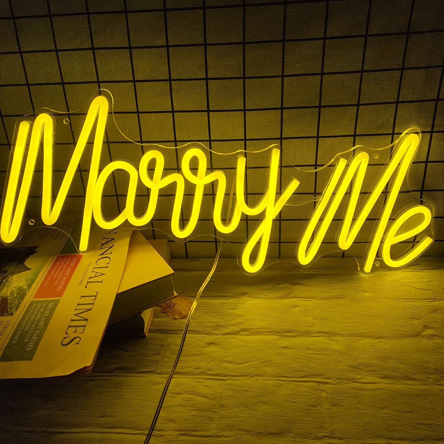 Marry Me Neon Sign - Custom LED Wall Art for Weddings, Anniversaries & Parties | Romantic Home Decor & Unique Gift Idea | Perfect for Bedroom, Living Room & Wedding Venue Decorations (Yellow, 50cm)