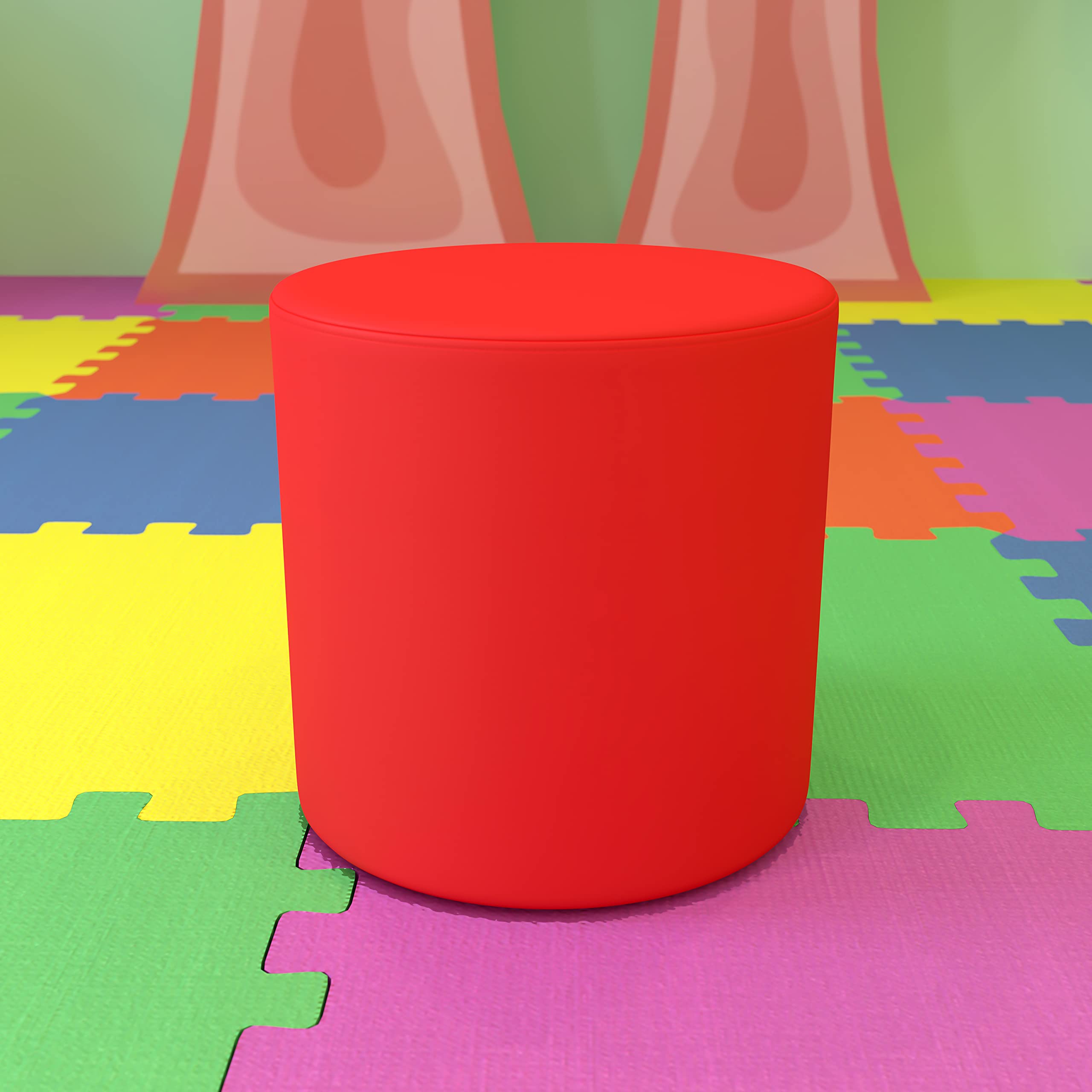 EMMA + OLIVER 18 Inch Soft Seating Flexible Circle for Classrooms, Daycares, Libraries & Common Areas - Red - Perfect for Group Activities, Reading Nooks & Relaxation Spaces