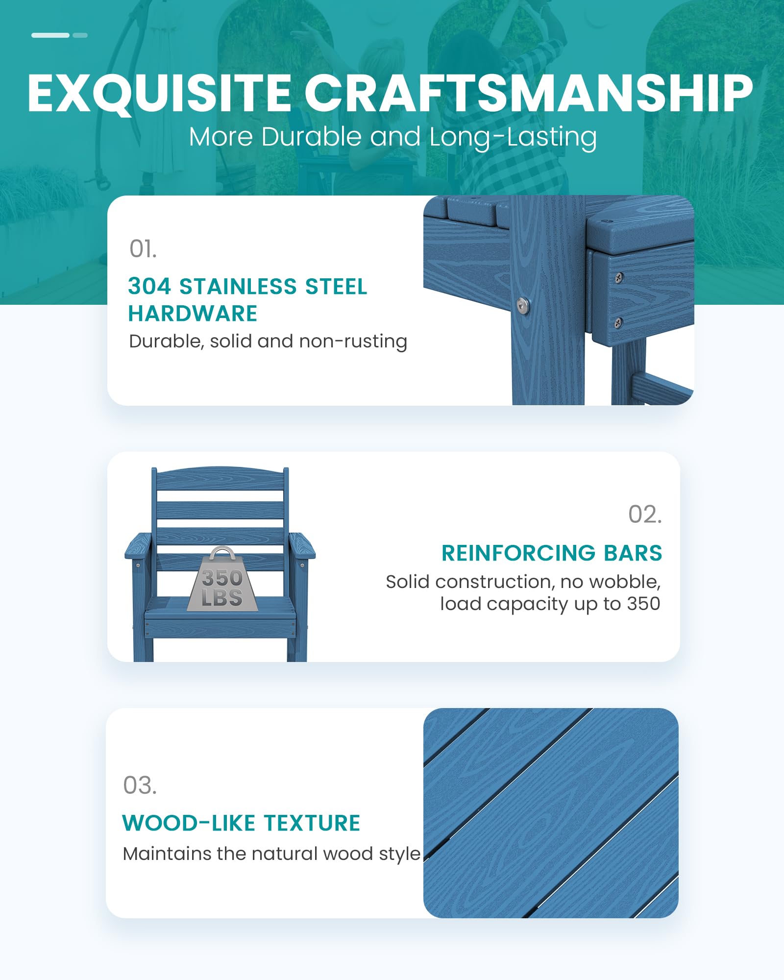 SERWALL 2-Piece Outdoor Bar Table and Chairs Set - All-Weather HDPE Patio Furniture for Backyard, Poolside, Garden - Blue Adirondack Bar Height Set | Perfect for Outdoor Entertaining, Lounging by the Pool, and Relaxing in Your Garden