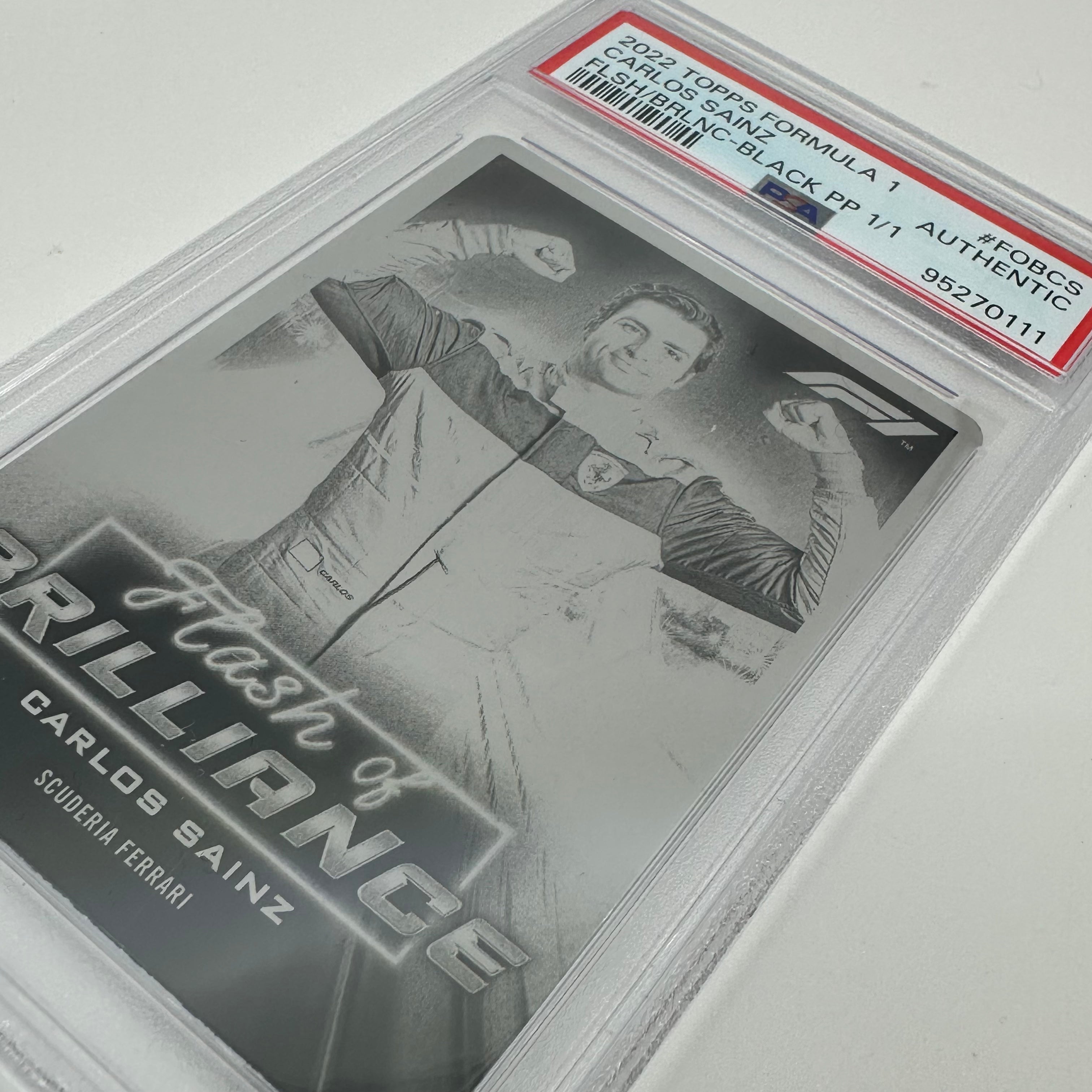 2022 Topps Formula 1 Carlos Sainz #FOBCS Black Printing Plate - Limited Edition Collectible for F1 Fans & Sports Memorabilia Enthusiasts - Perfect for Display, Trading, and Racing Memorabilia Collections