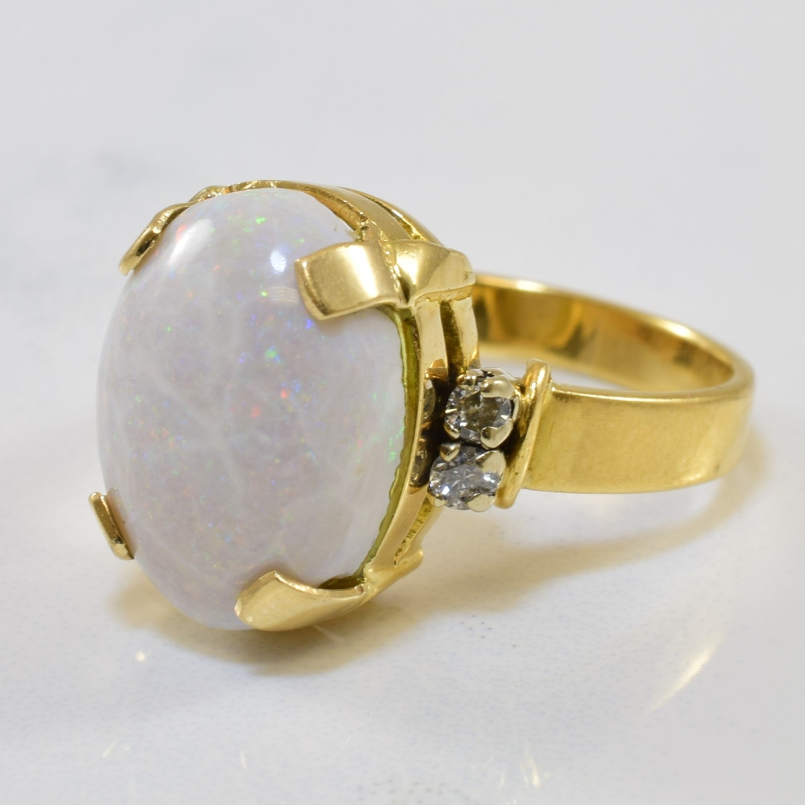 Opal and Diamond Prong Set Ring - 0.12ctw Diamonds & 4.00ct Opal - Size 7 - Perfect for Engagement, Anniversary Gifts & Special Occasions