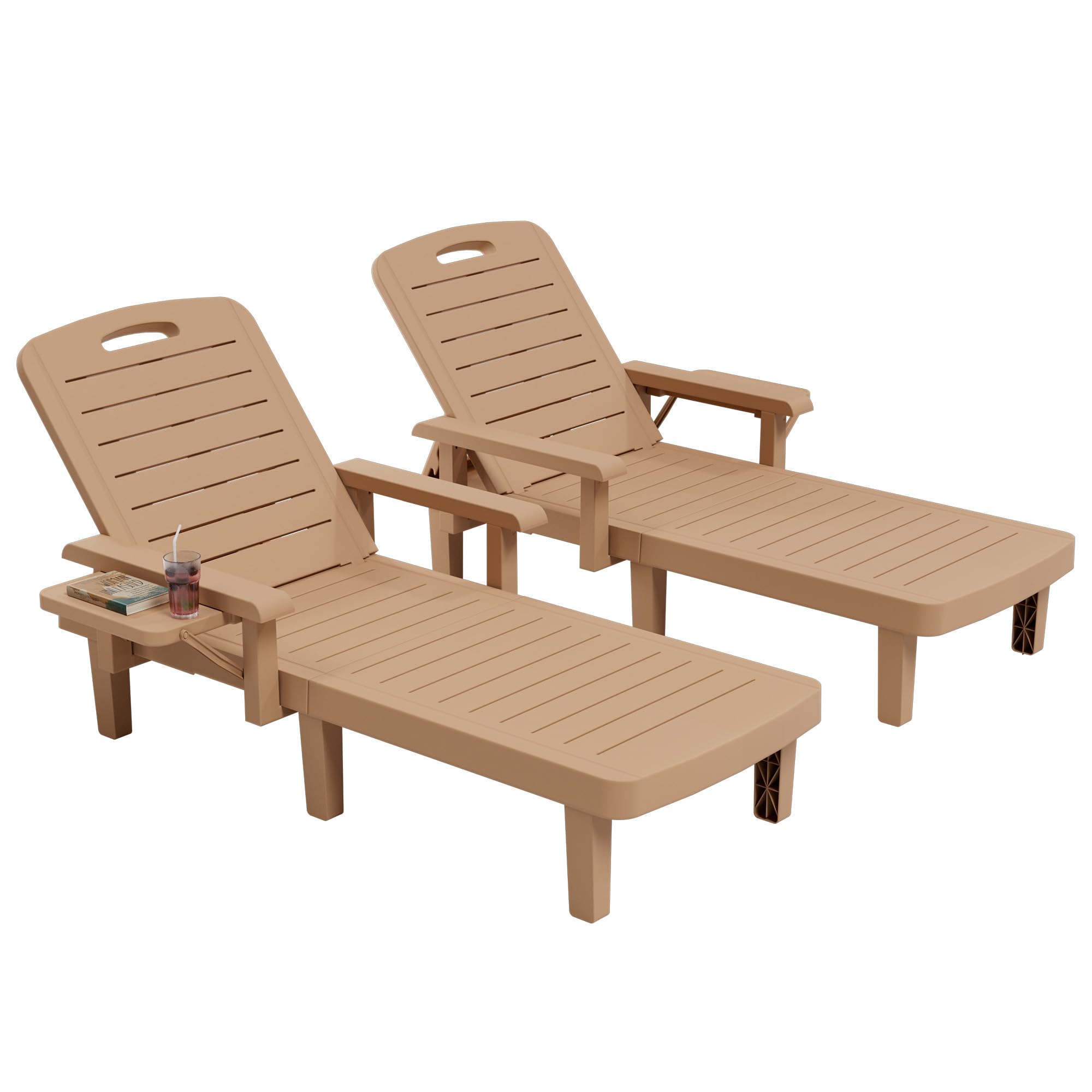 UDPATIO Oversized Pool Lounge Chairs Set of 2 - Waterproof Resin Chaise Lounges with Adjustable Backrest, Armrests & Cup Holder - Perfect for Poolside, Patio, Beach, Backyard & Outdoor Relaxation