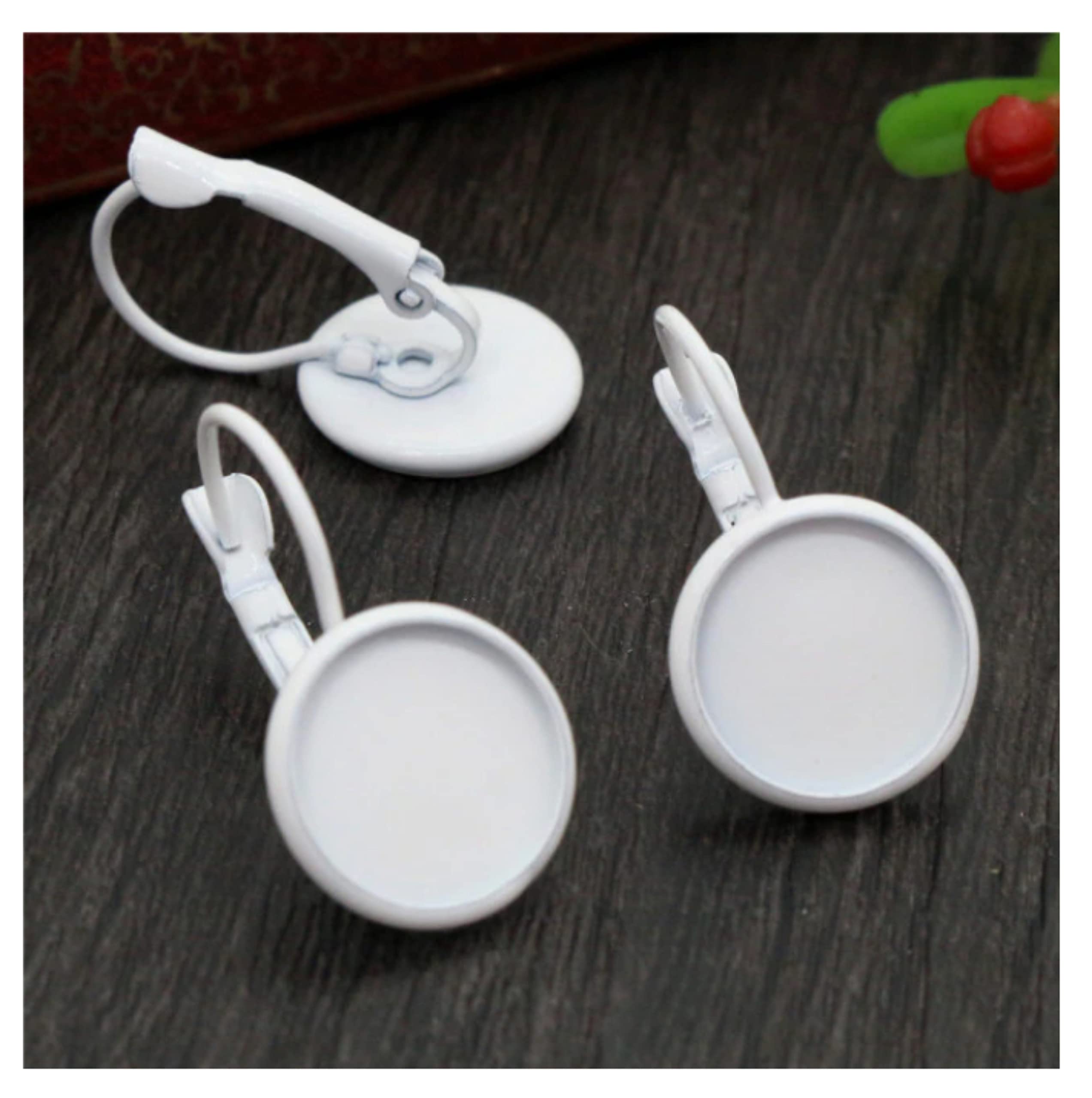 12mm French Lever Back Earrings - Base Cabochon Settings & Hooks for Jewelry Making - DIY Earring Findings - Perfect for Crafting, Gifts, and Fashion Accessories