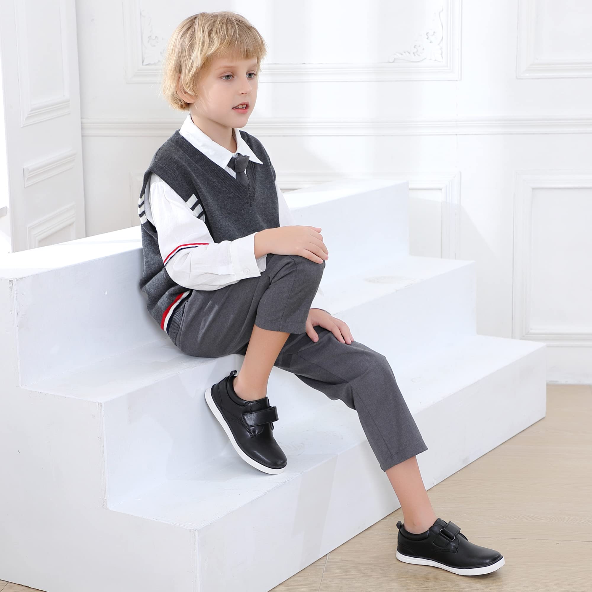 Firelli Boys Loafers - Hook & Loop Dress Shoes for School Uniform | Kids Casual Oxford Shoes for Everyday Wear & Special Occasions