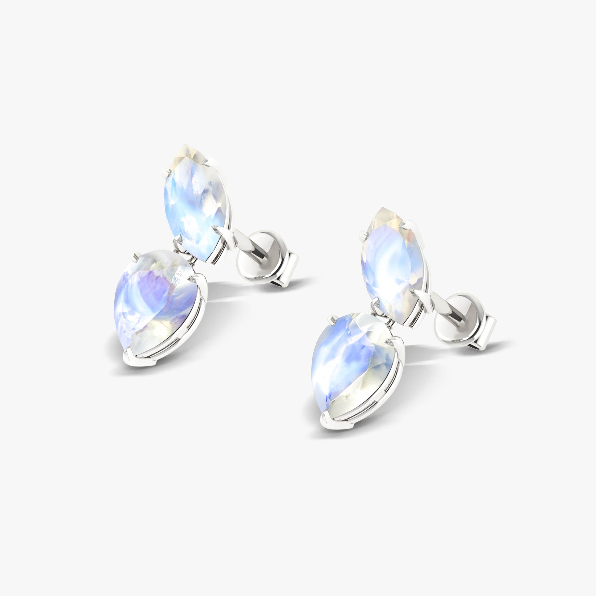 Natural Moonstone Marquise & Pear Two Stone Stud Earrings – Elegant Dainty Jewelry for Women, Perfect for Weddings, Parties & Everyday Wear